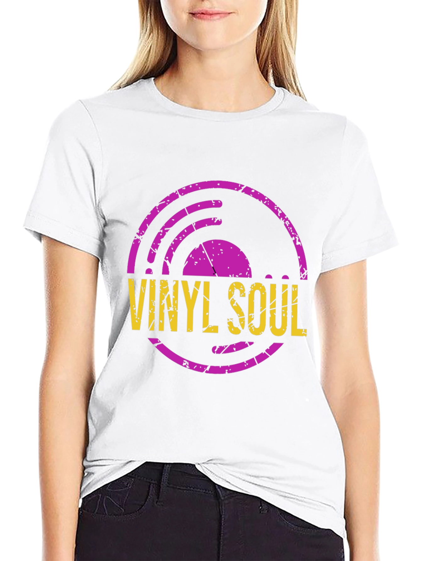 Camiseta Negra con Diseño de Vinilo Soul