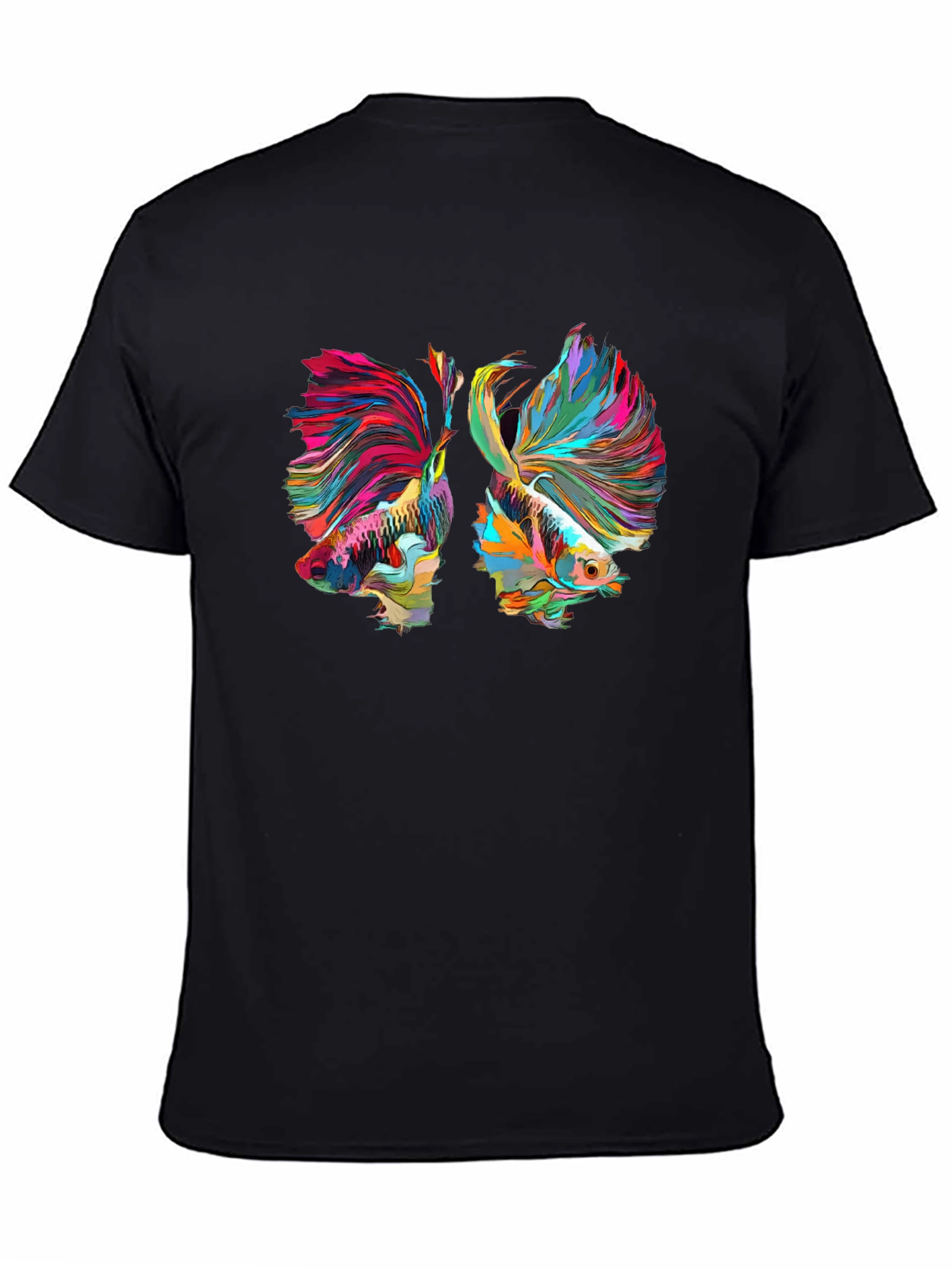Camiseta Negra con Diseño de Peces Betta Abstractos