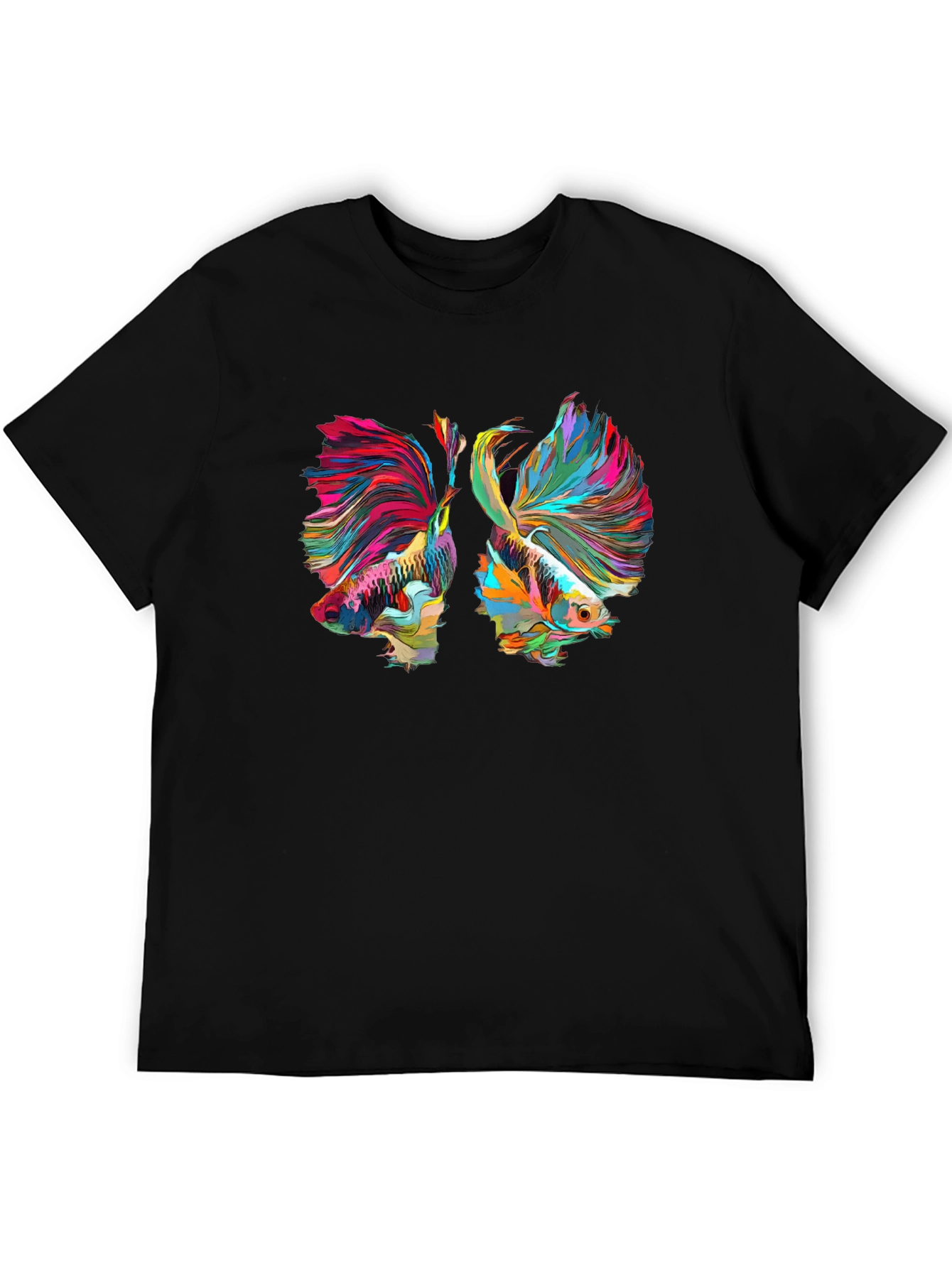 Camiseta Negra con Diseño de Peces Betta Abstractos