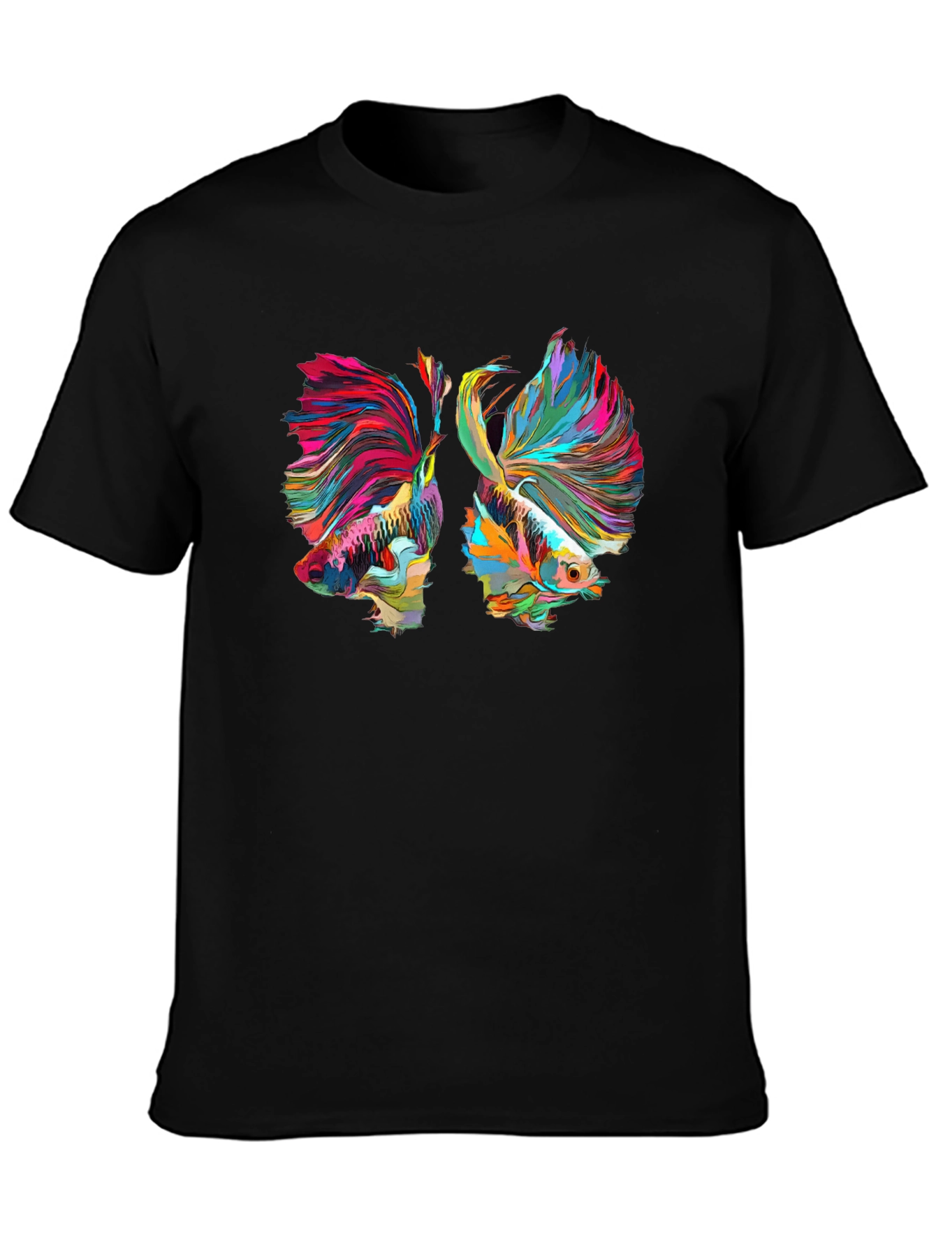Camiseta Negra con Diseño de Peces Betta Abstractos