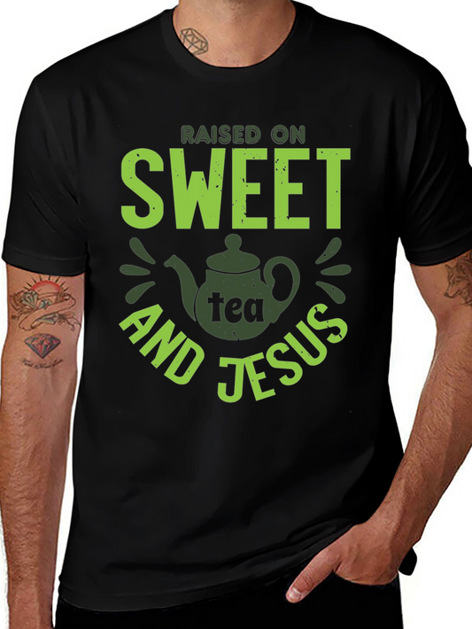 Camiseta Negra con Diseño de Té Dulce y Jesús