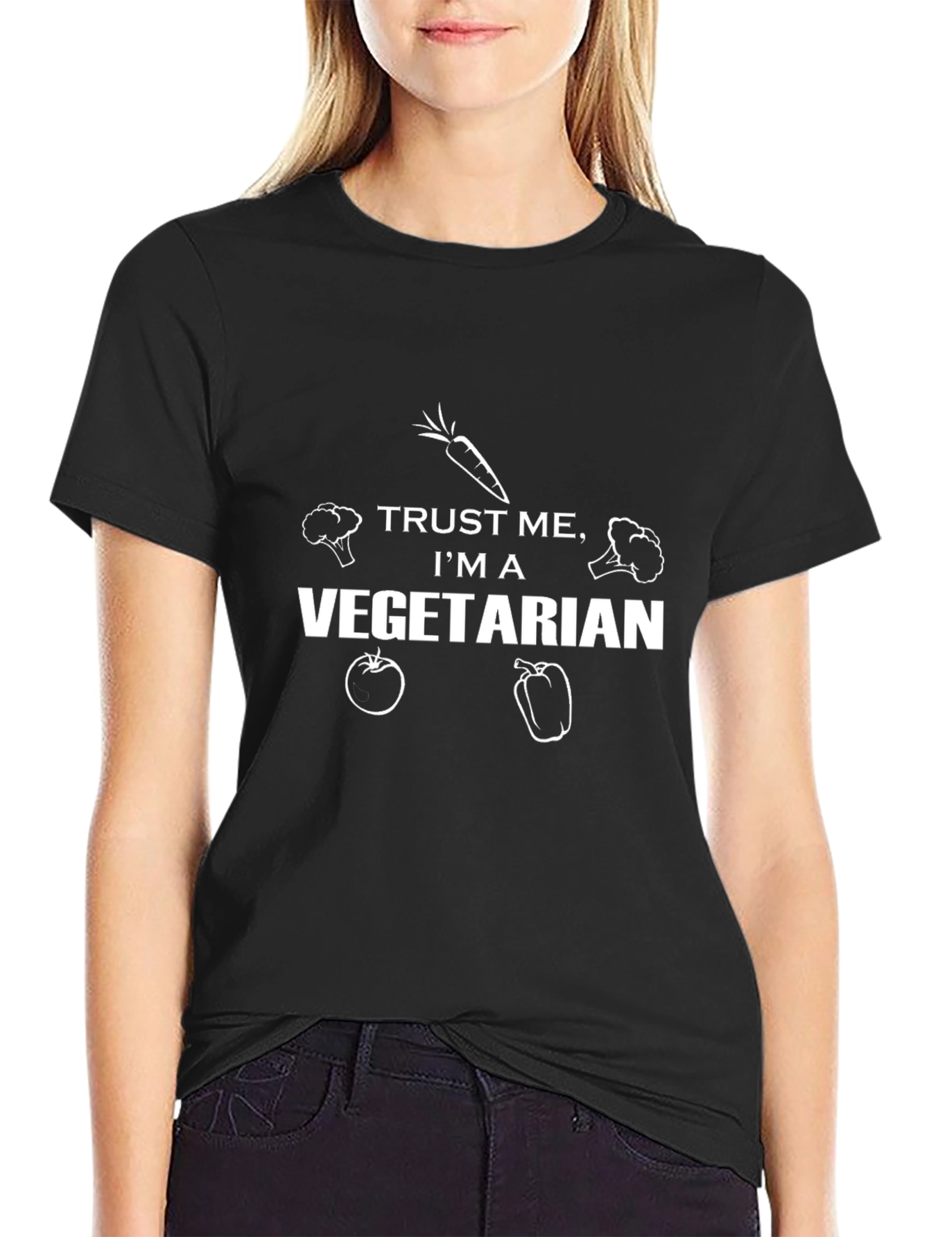 Camiseta Negra Vegetariana: Confía en Mí