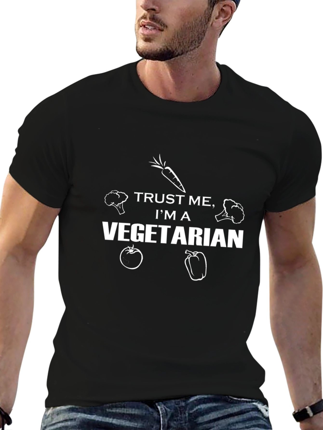 Camiseta Negra Vegetariana: Confía en Mí