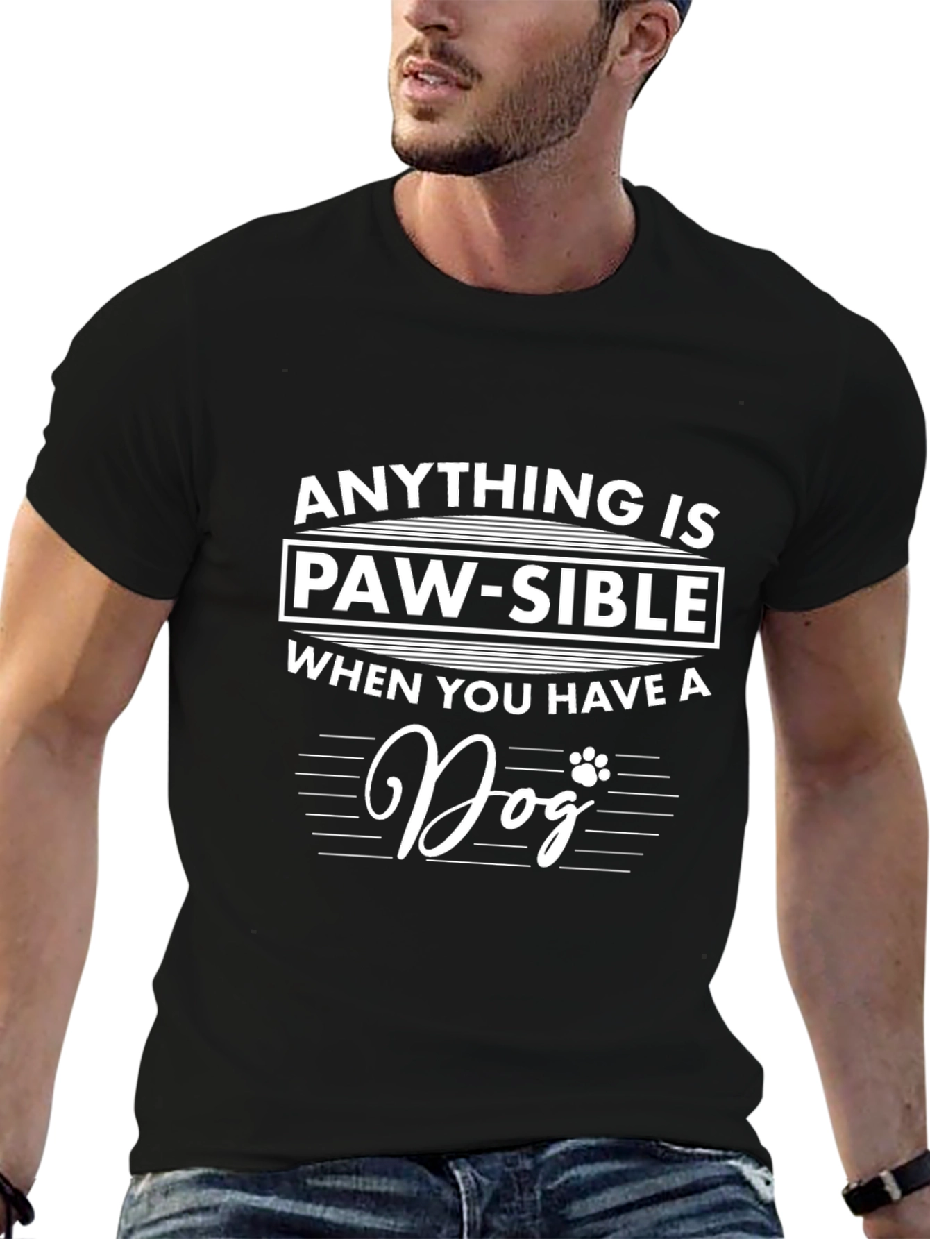 Camiseta Negra Anything is Paw-sible para Amantes de Perros