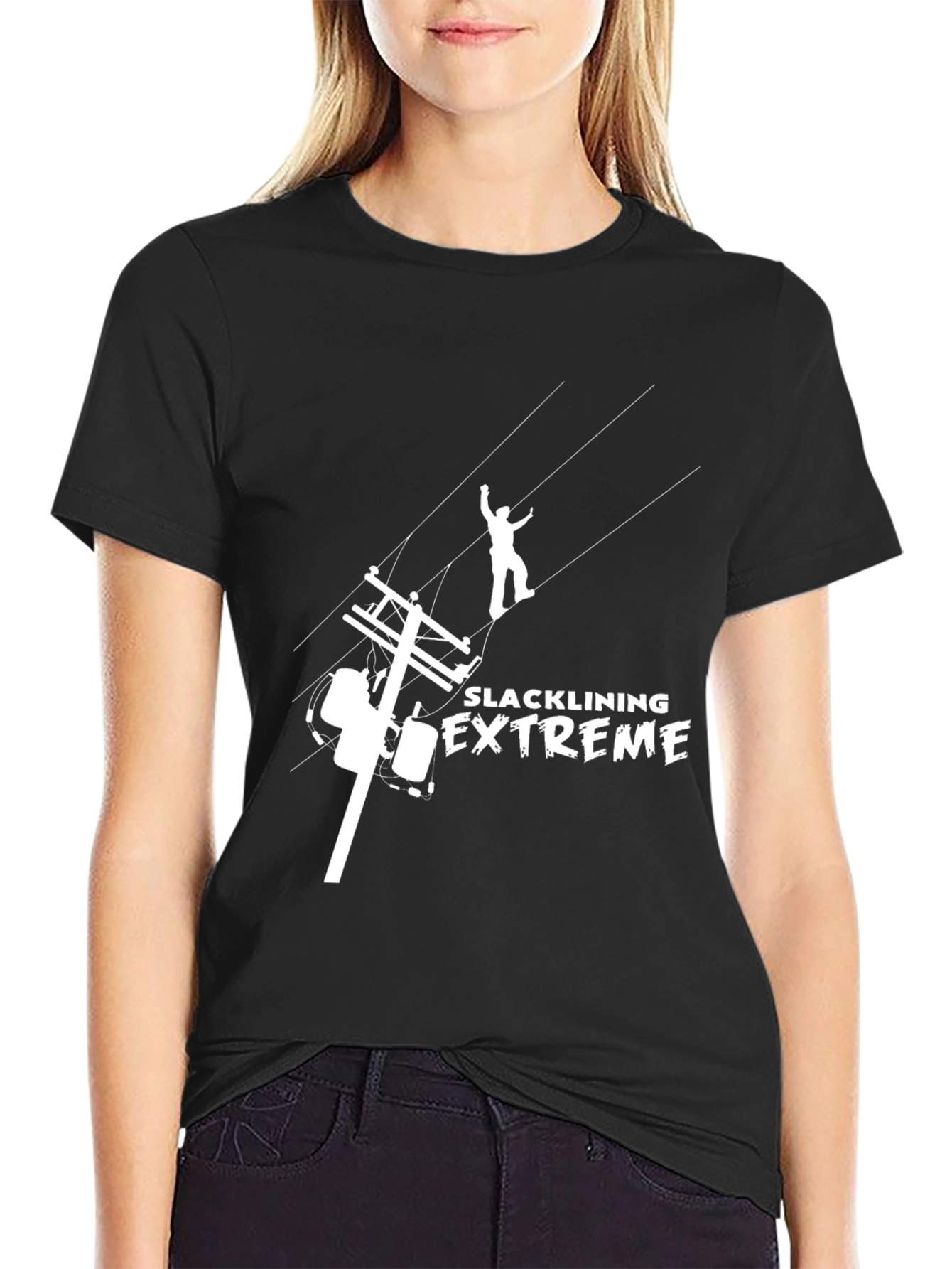 Camiseta Negra Slacklining Extreme para Aventureros