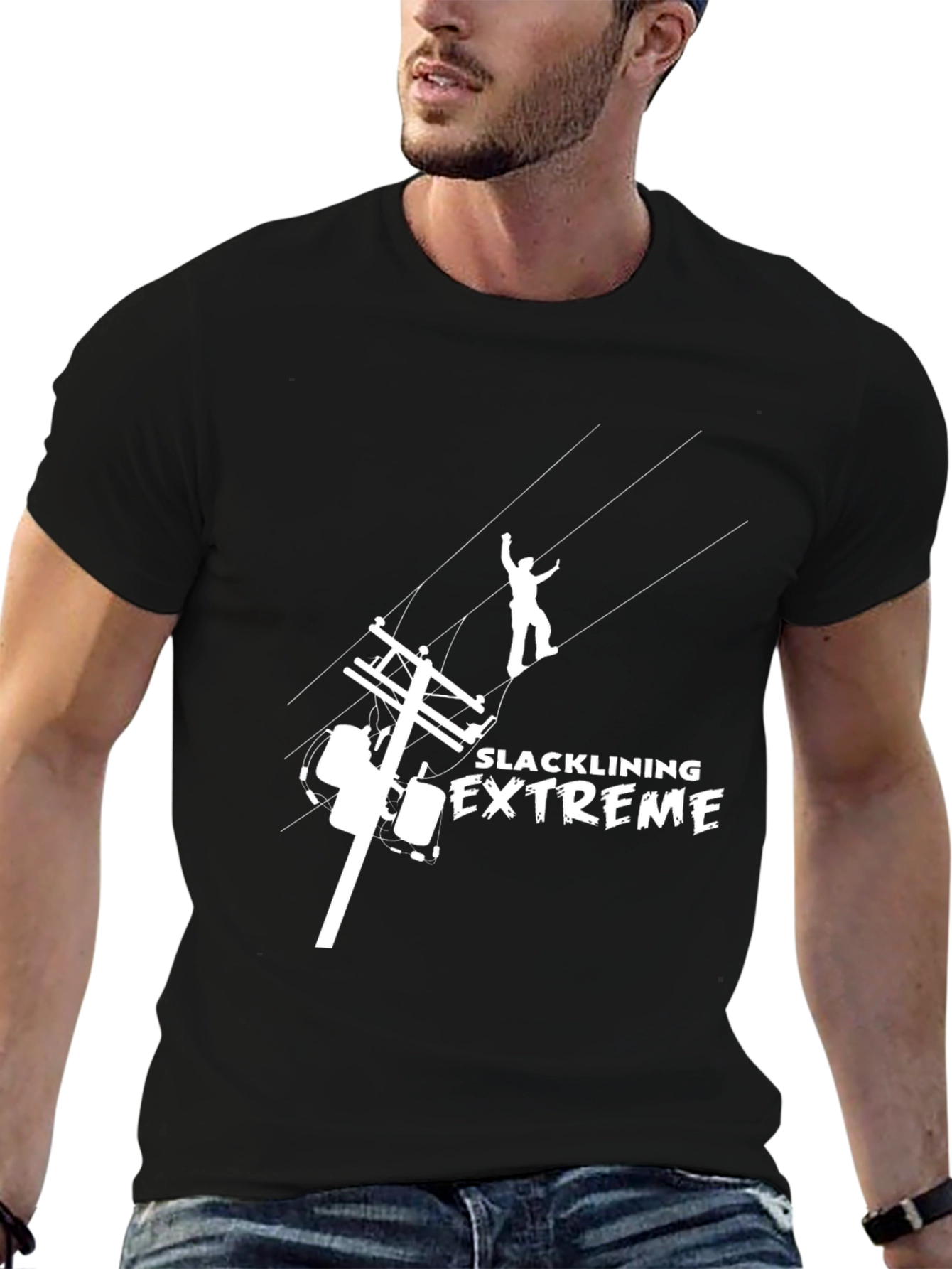 Camiseta Negra Slacklining Extreme para Aventureros