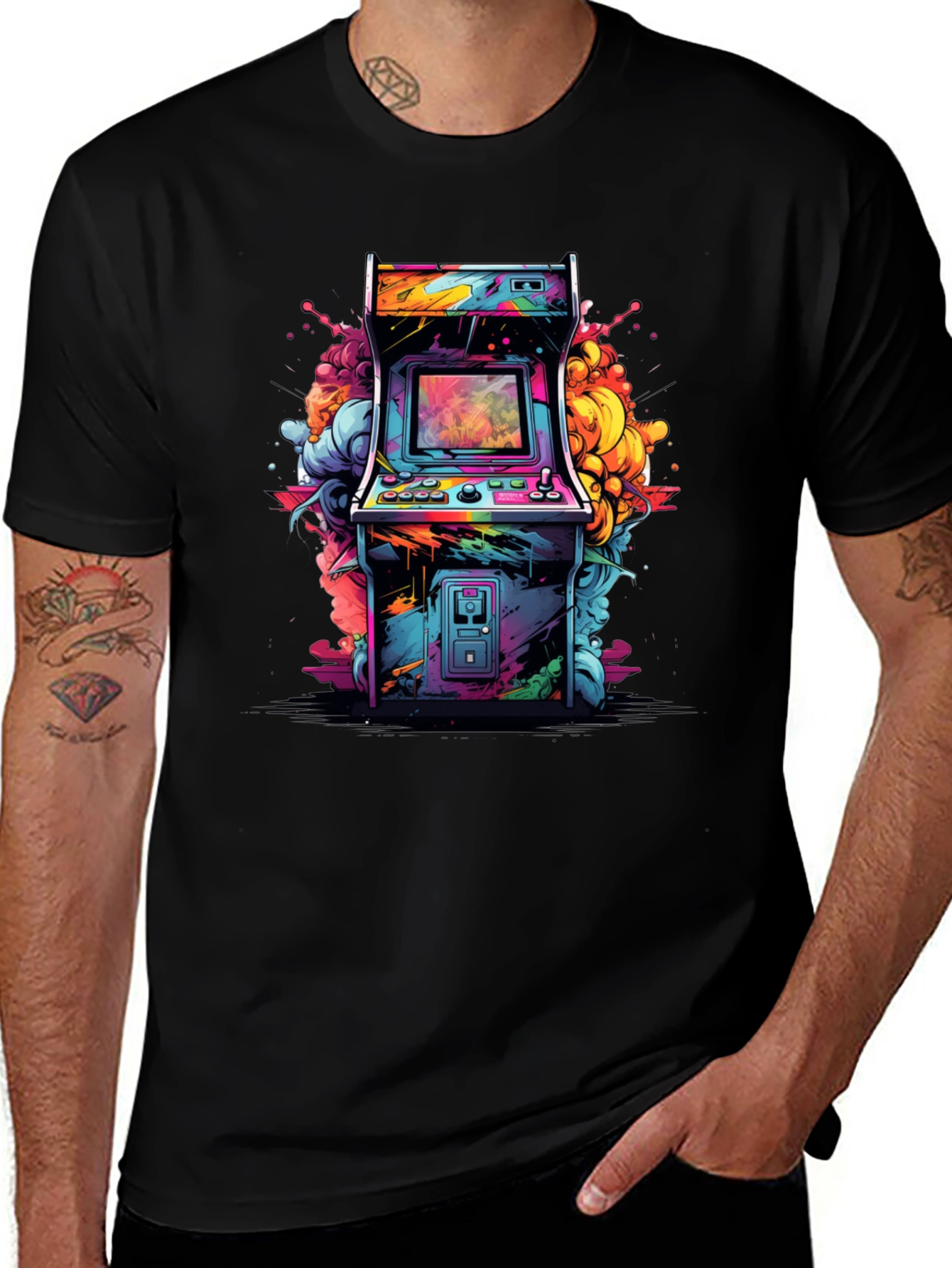 Camiseta Negra Arcade Retro - Estilo Vibrante