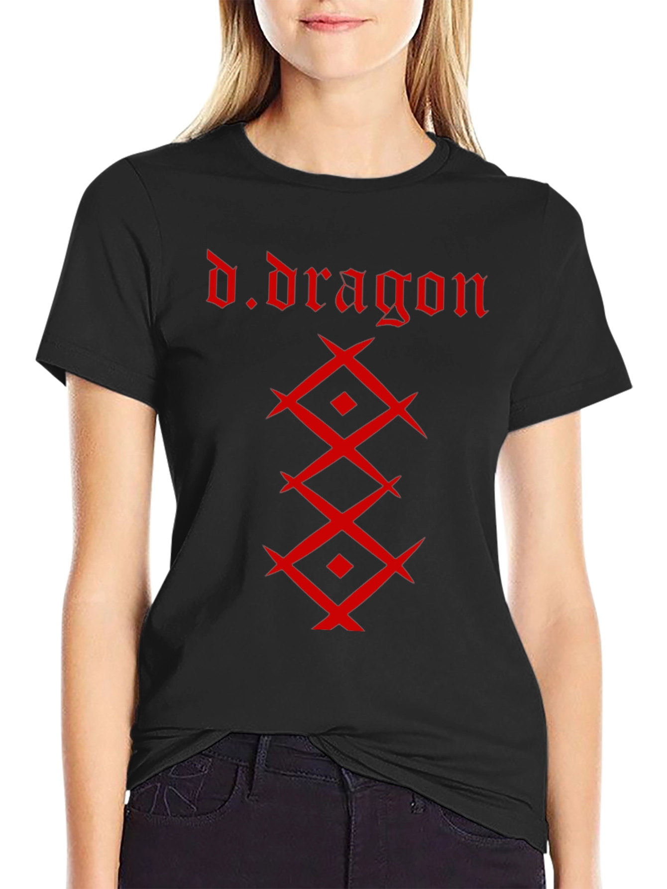 Camiseta Negra Hombre - Diseño Dragón Rojo