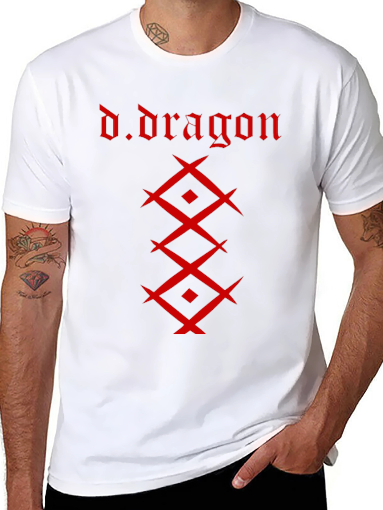 Camiseta Negra Hombre - Diseño Dragón Rojo