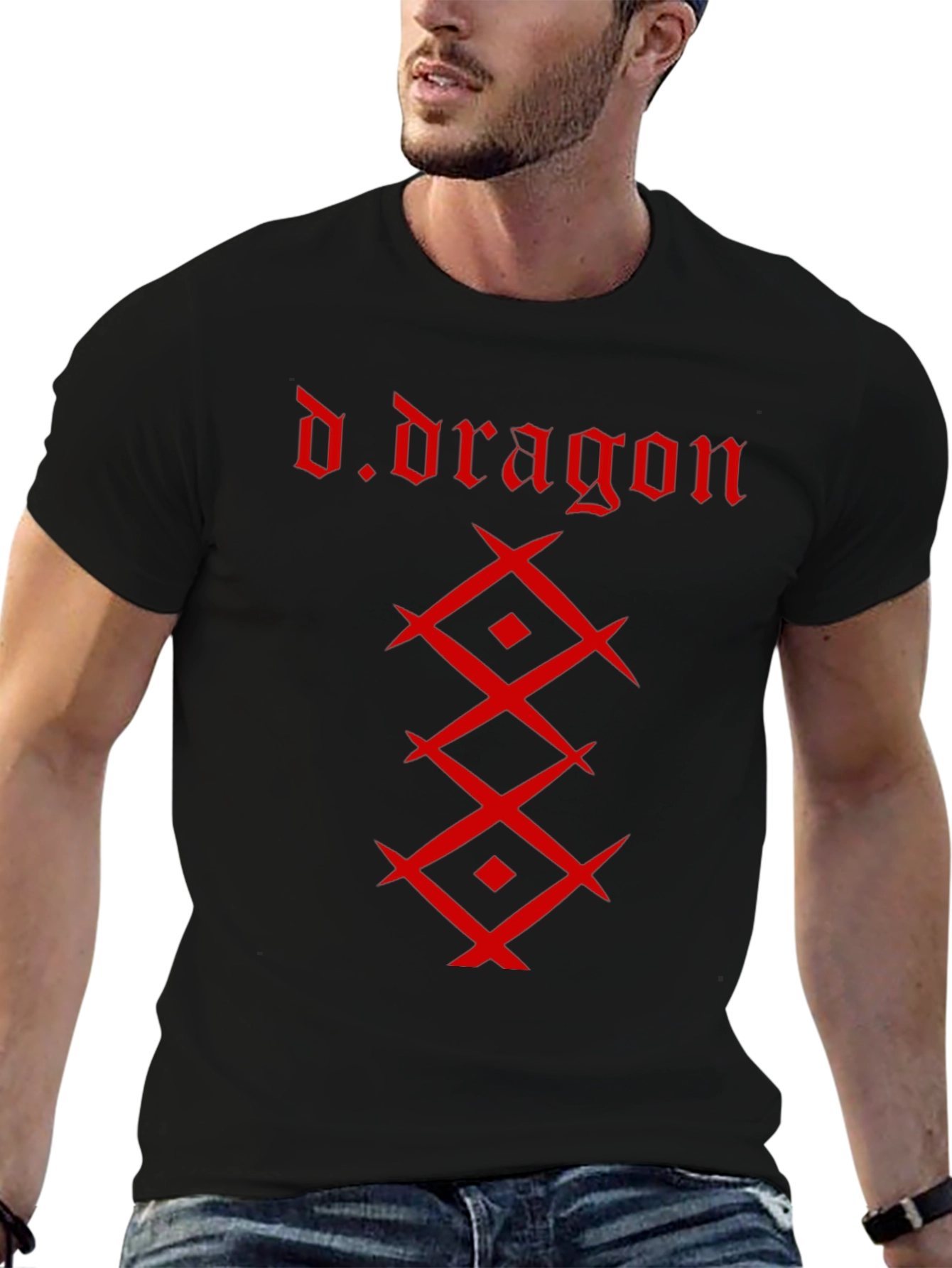 Camiseta Negra Hombre - Diseño Dragón Rojo