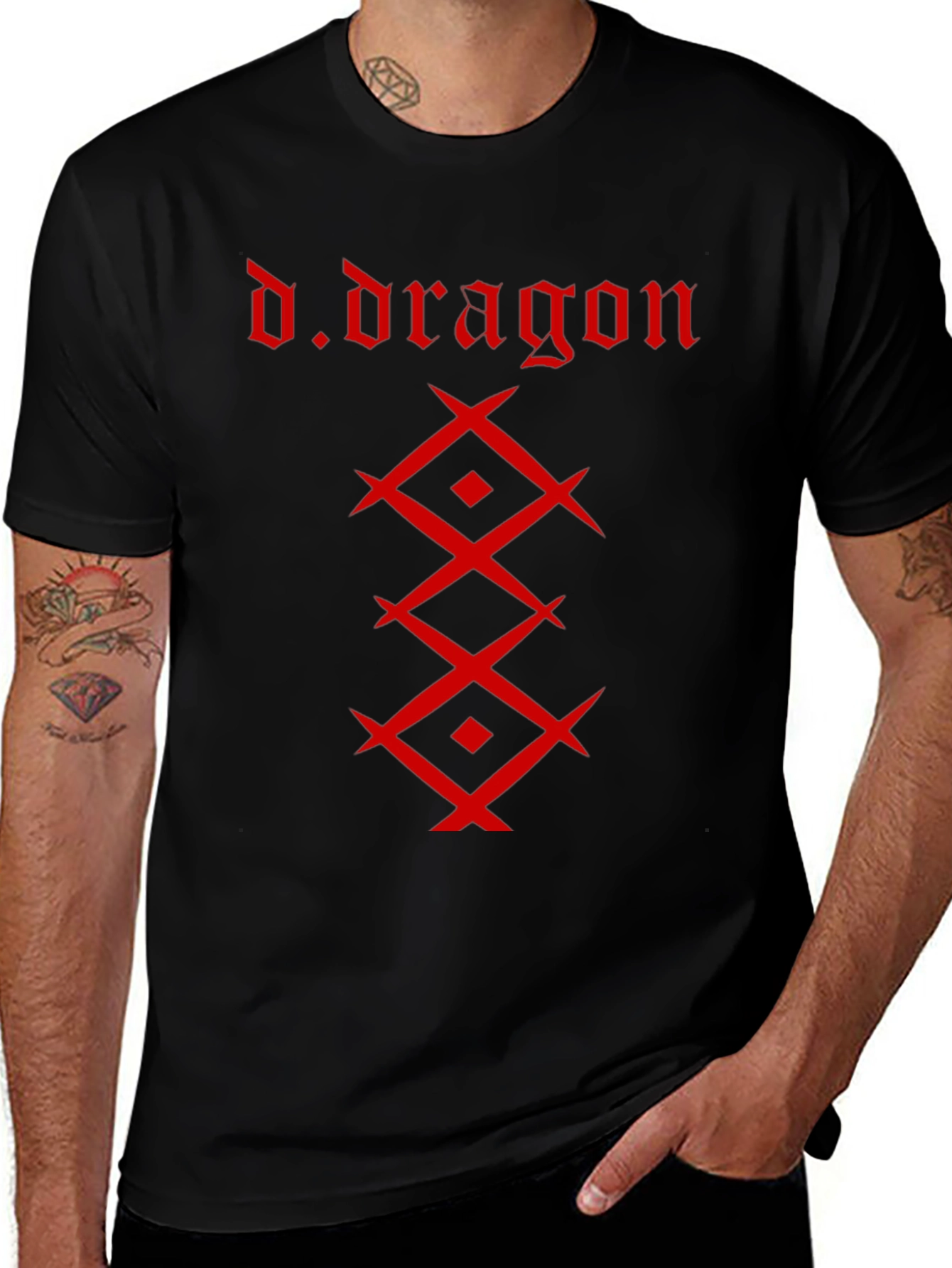 Camiseta Negra Hombre - Diseño Dragón Rojo