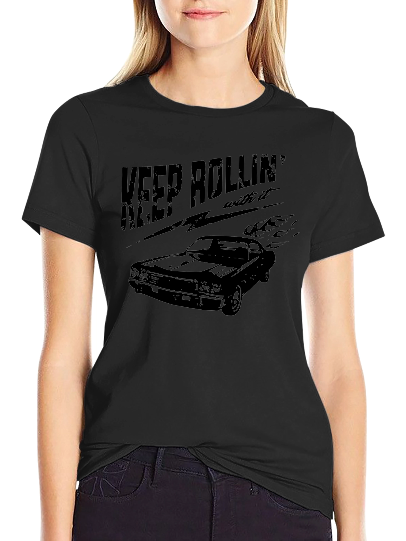 Camiseta Negra Keep Rollin Coche Clásico