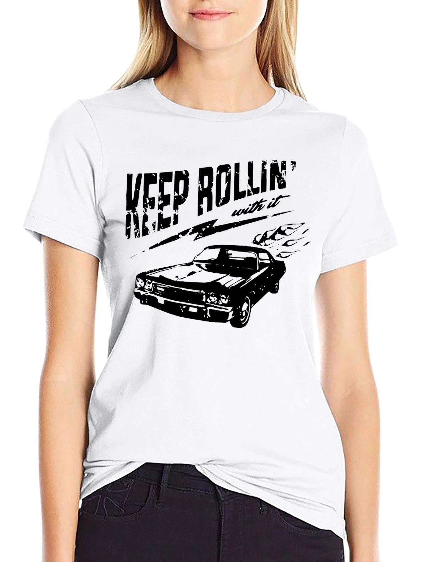 Camiseta Negra Keep Rollin Coche Clásico
