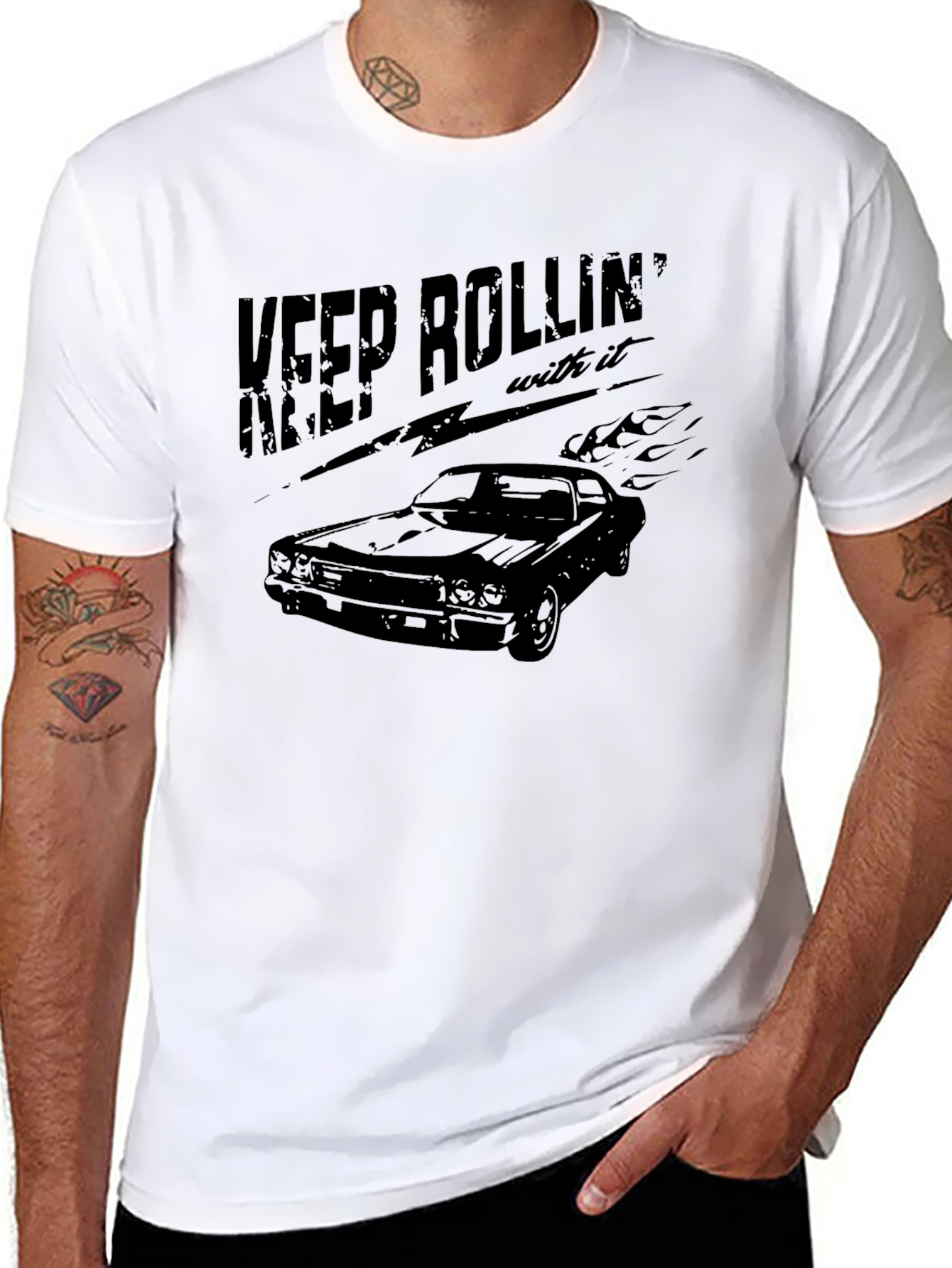 Camiseta Negra Keep Rollin Coche Clásico