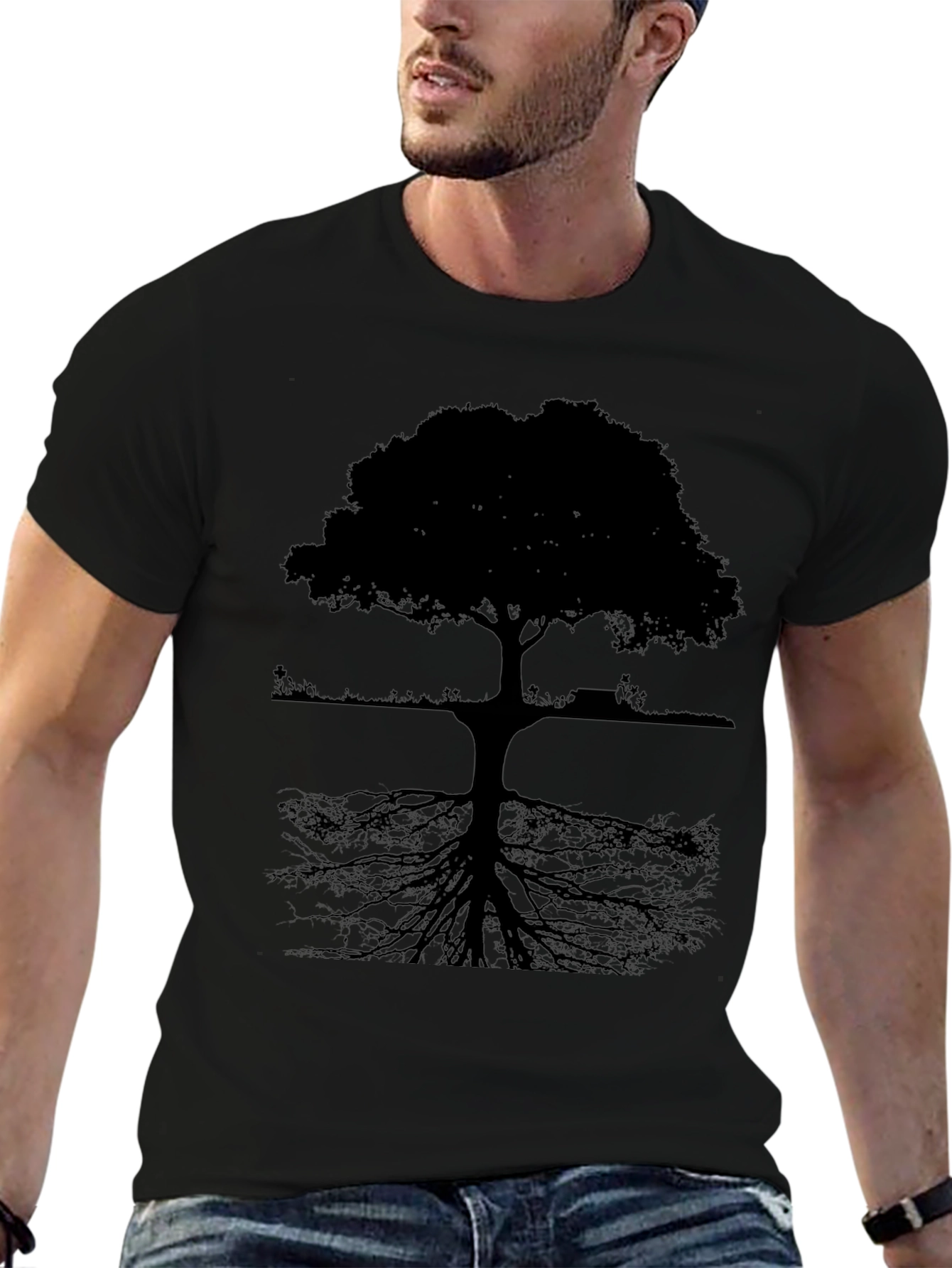 Camiseta Negra con Diseño de Árbol Abstracto