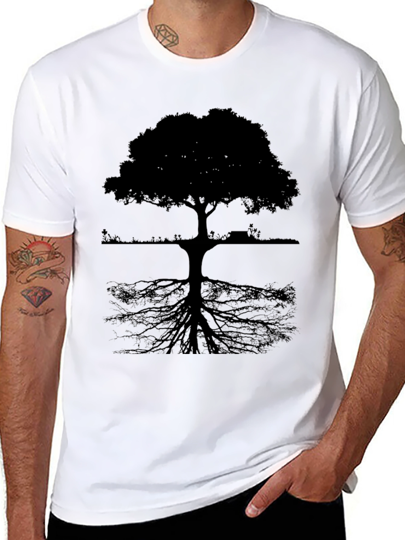 Camiseta Negra con Diseño de Árbol Abstracto