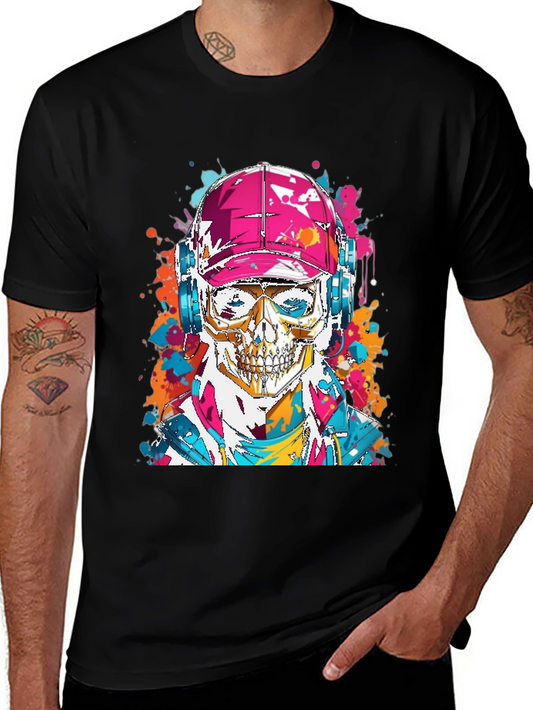 Camiseta Negra con Diseño de Calavera Urbana