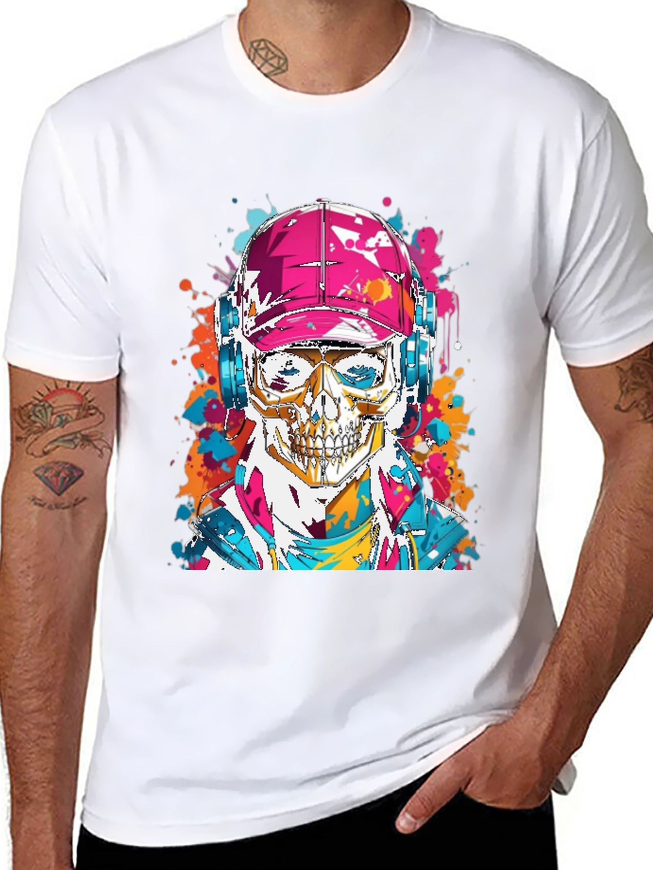 Camiseta Negra con Diseño de Calavera Urbana
