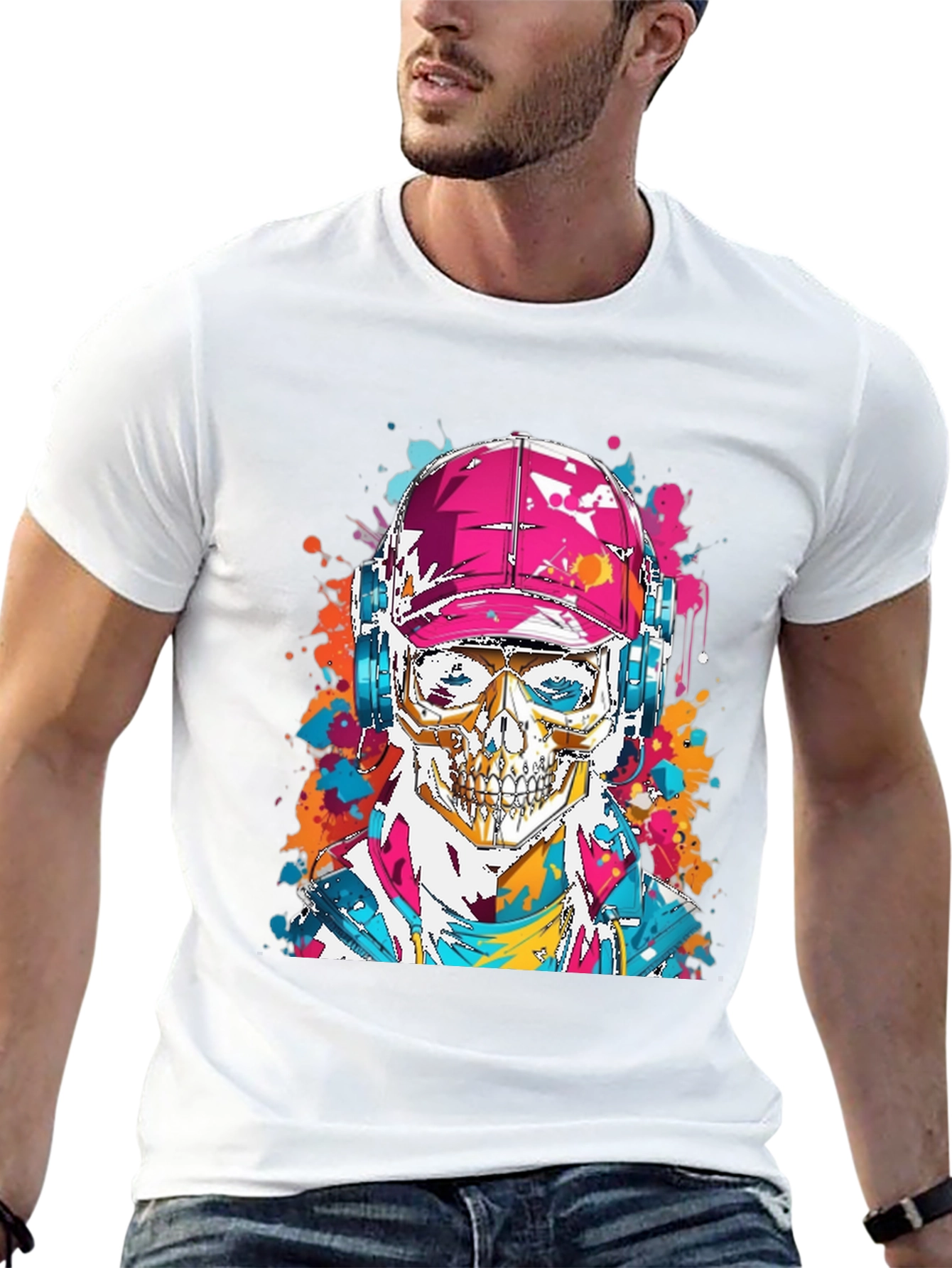 Camiseta Negra con Diseño de Calavera Urbana