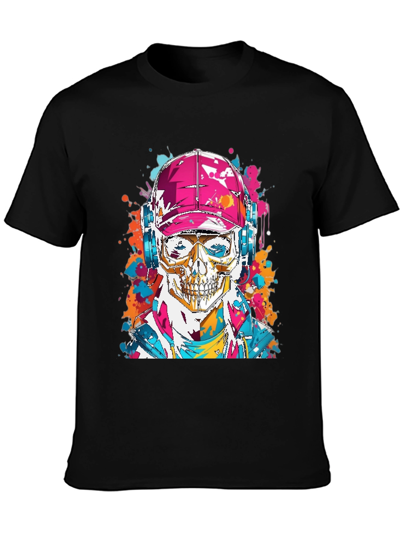 Camiseta Negra con Diseño de Calavera Urbana