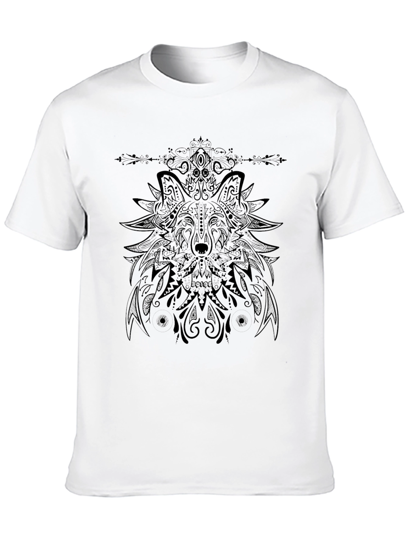 Camiseta Negra con Diseño de Lobo Mandala