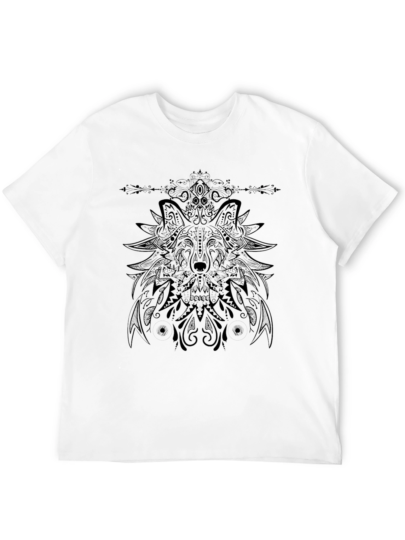Camiseta Negra con Diseño de Lobo Mandala