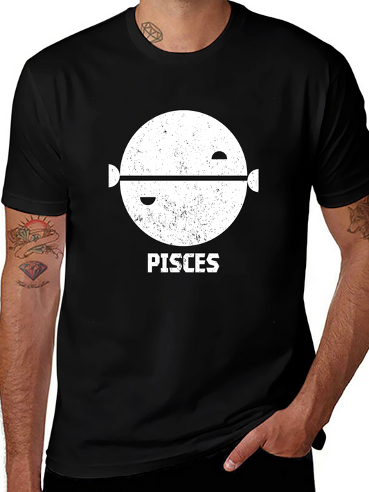 Camiseta Negra con Diseño Piscis para Hombre