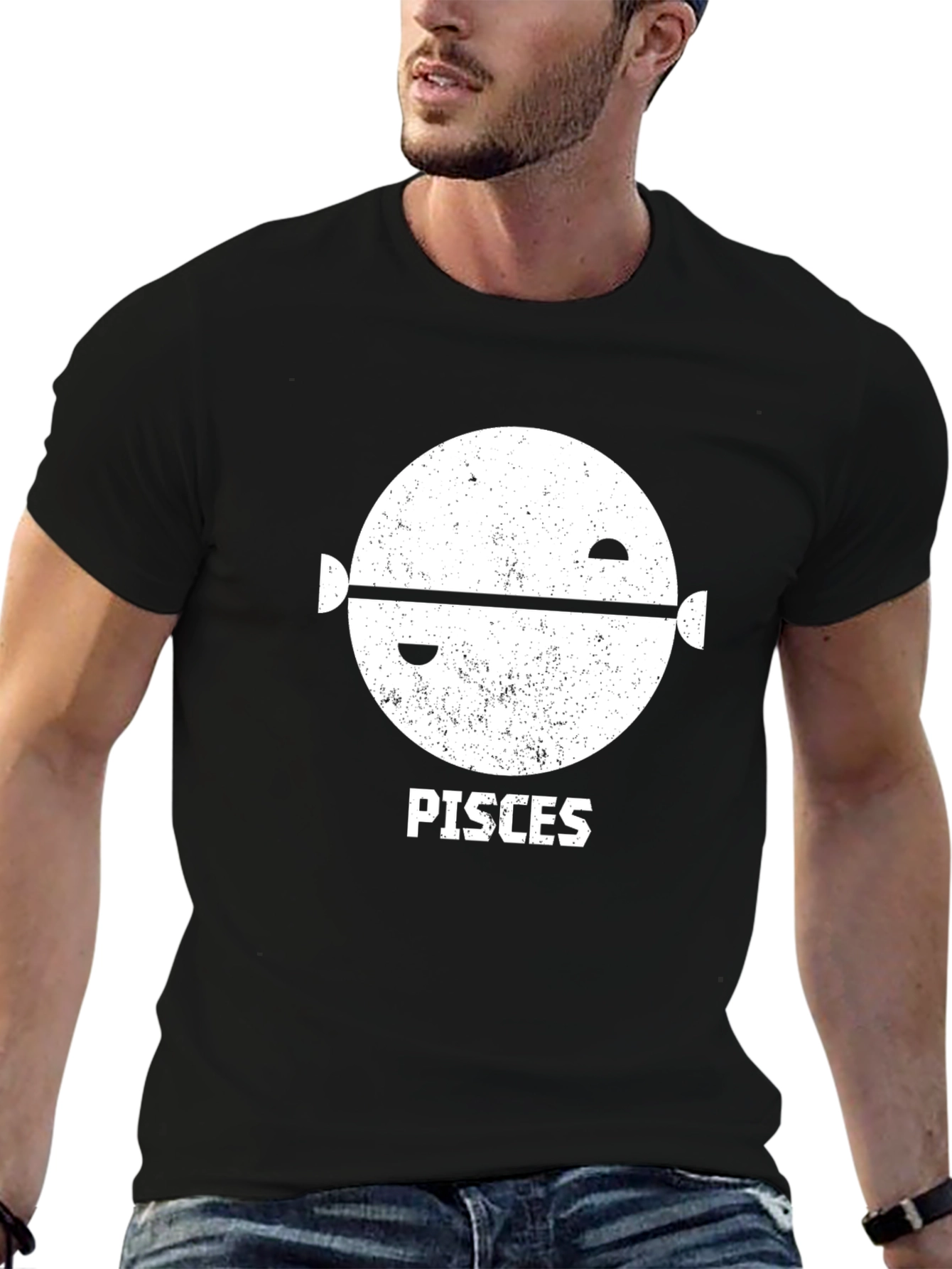 Camiseta Negra con Diseño Piscis para Hombre