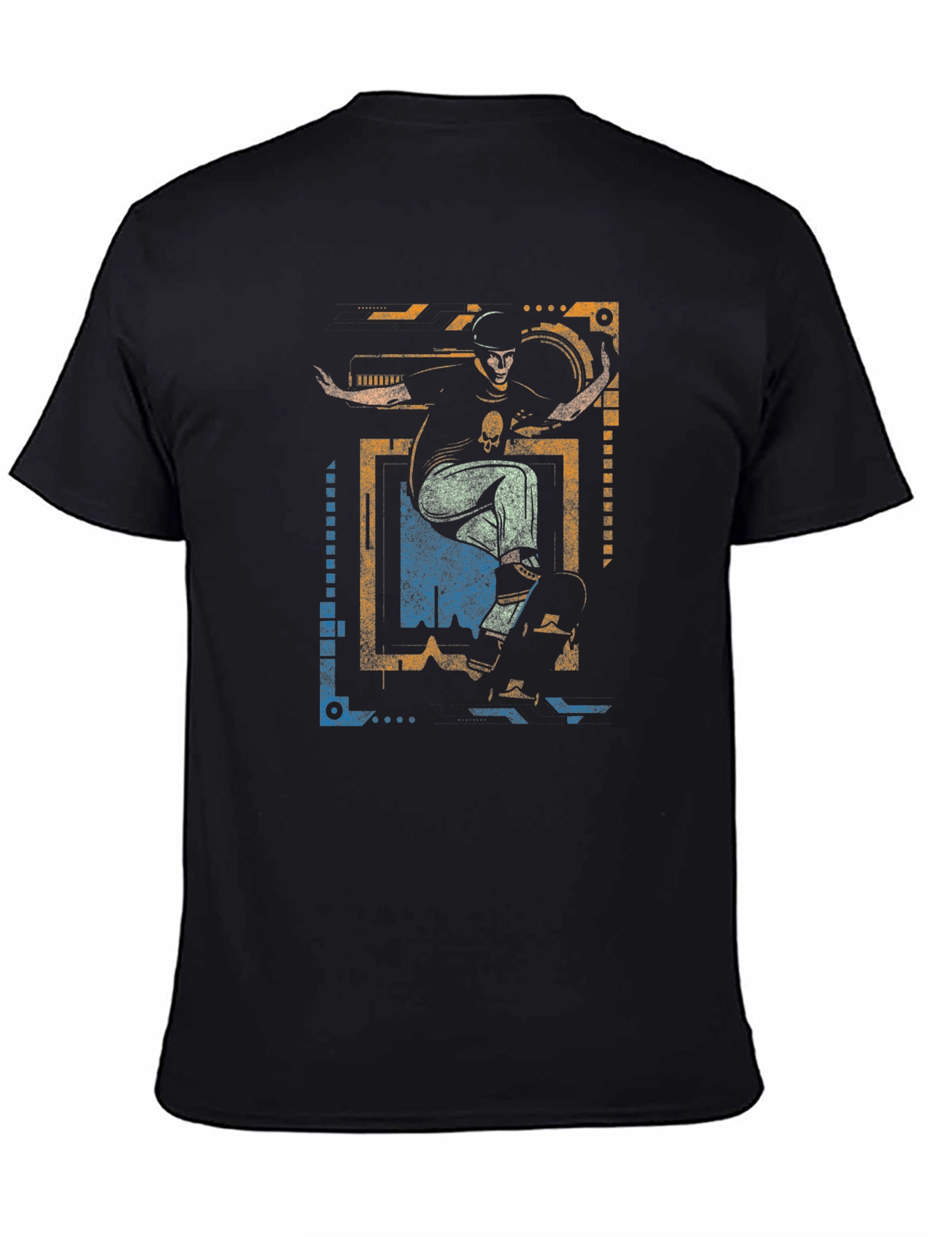 Camiseta Negra con Diseño de Skater Urbano