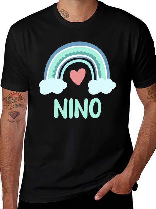 Camiseta Negra Niño Diseño Arcoíris y Corazón