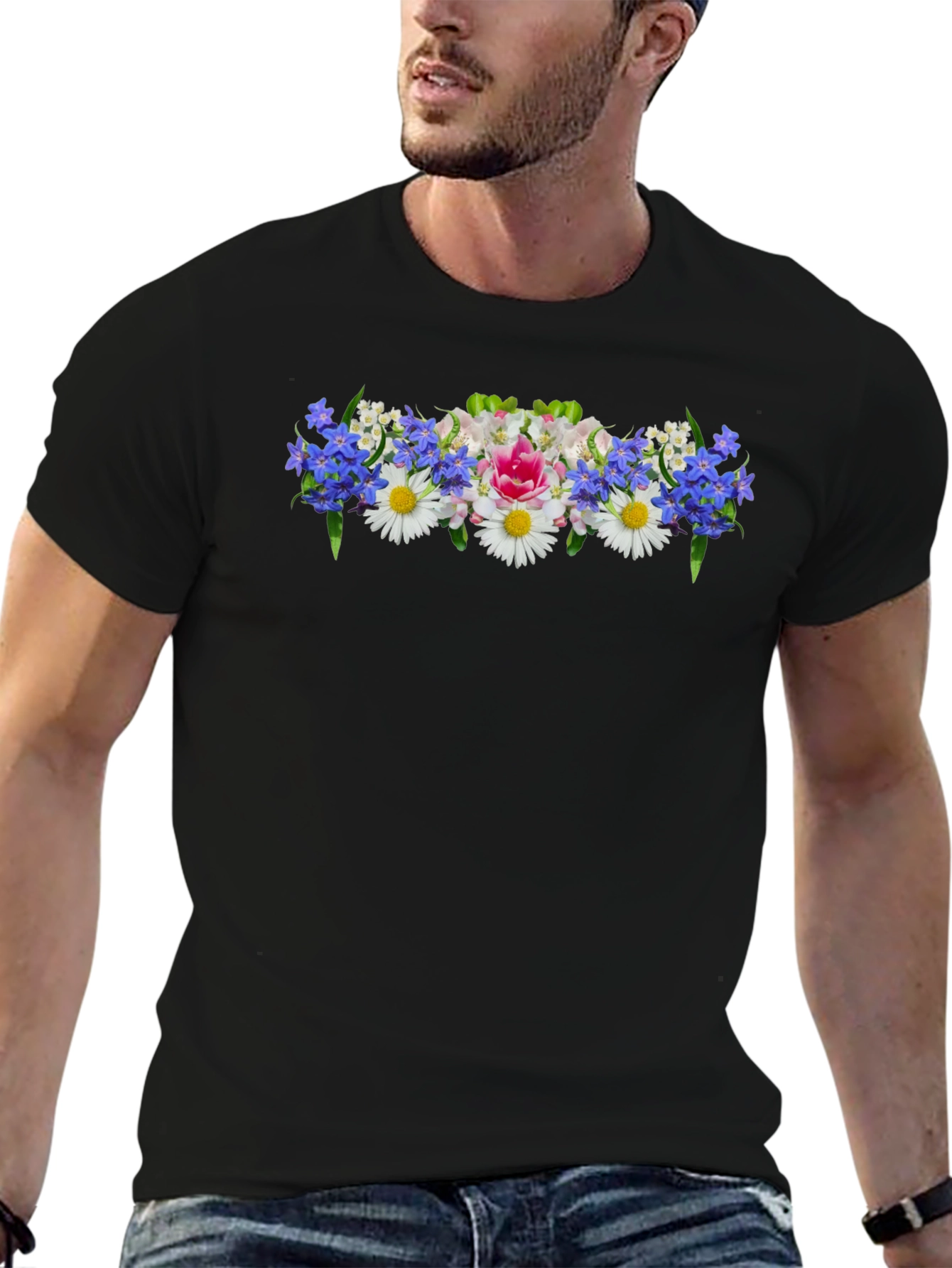 Camiseta Negra con Diseño Floral