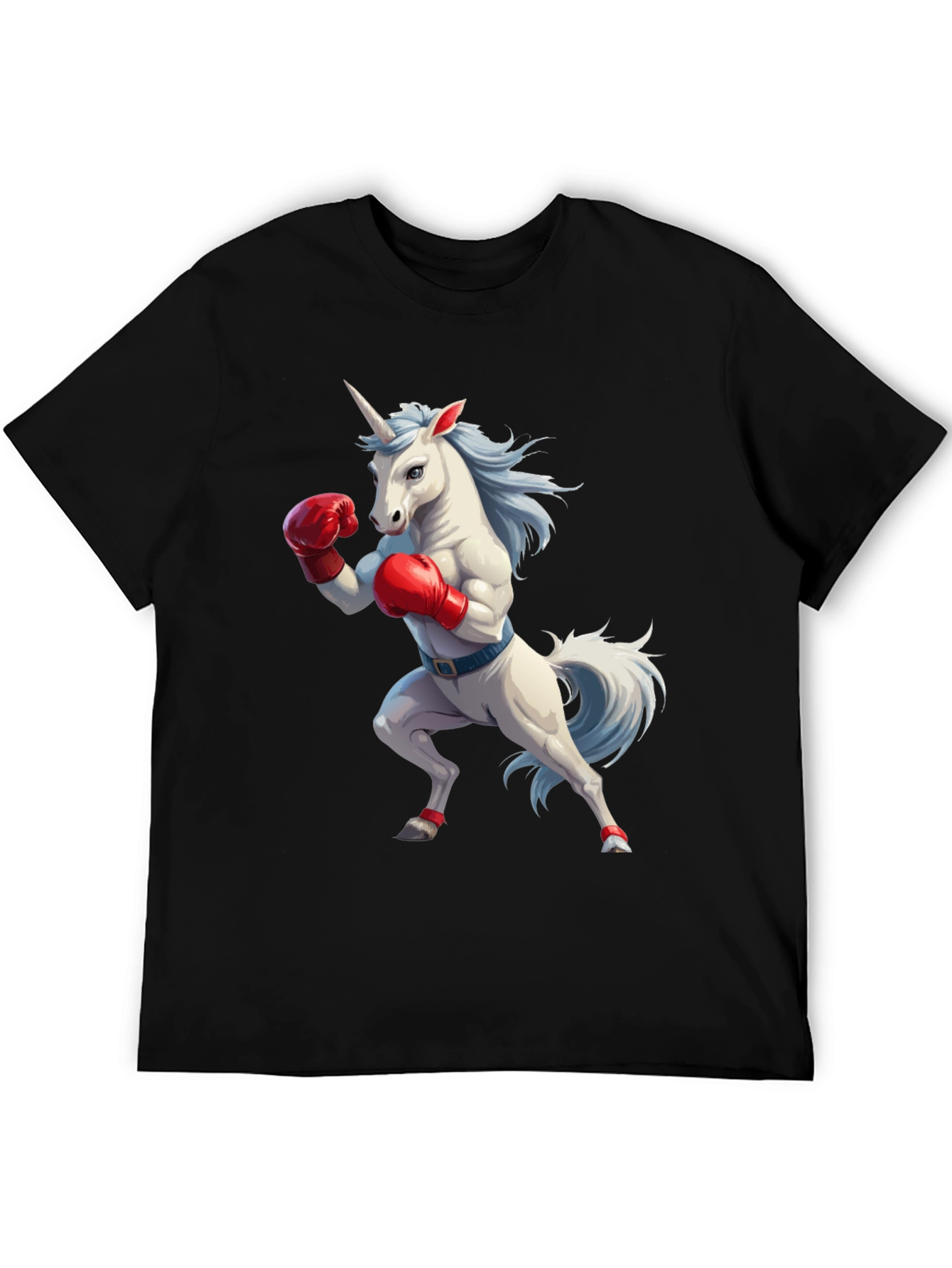 Camiseta Negra con Unicornio Boxeador