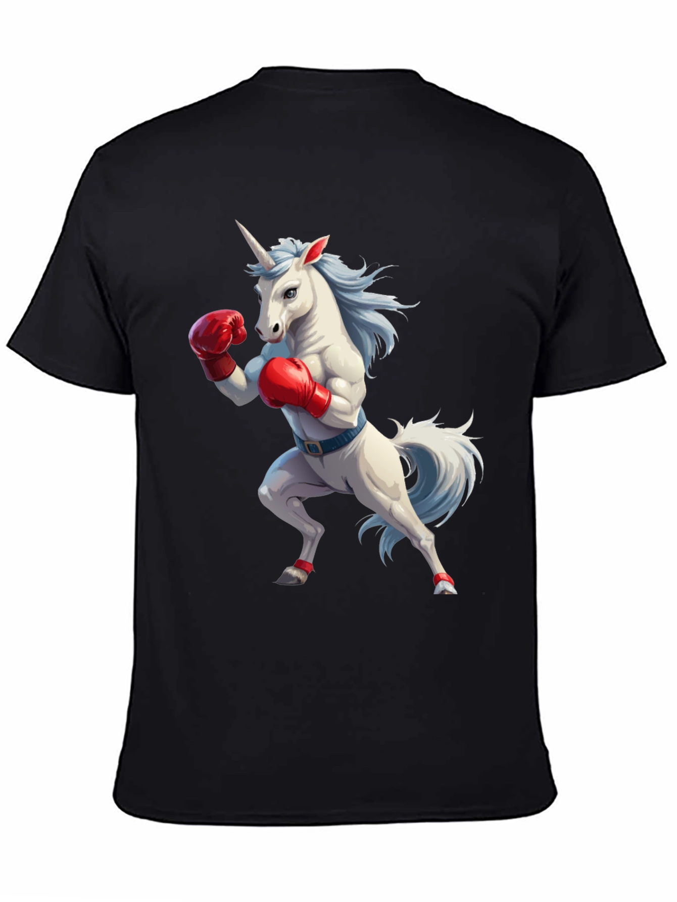 Camiseta Negra con Unicornio Boxeador