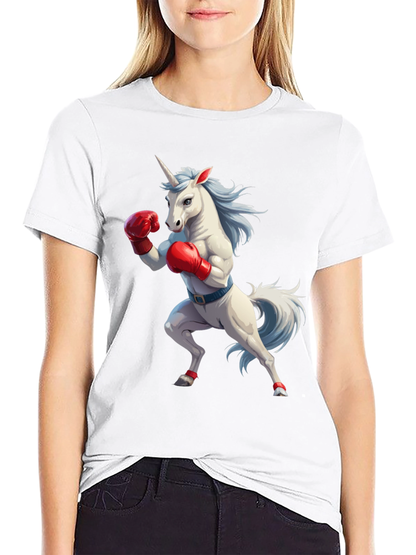 Camiseta Negra con Unicornio Boxeador