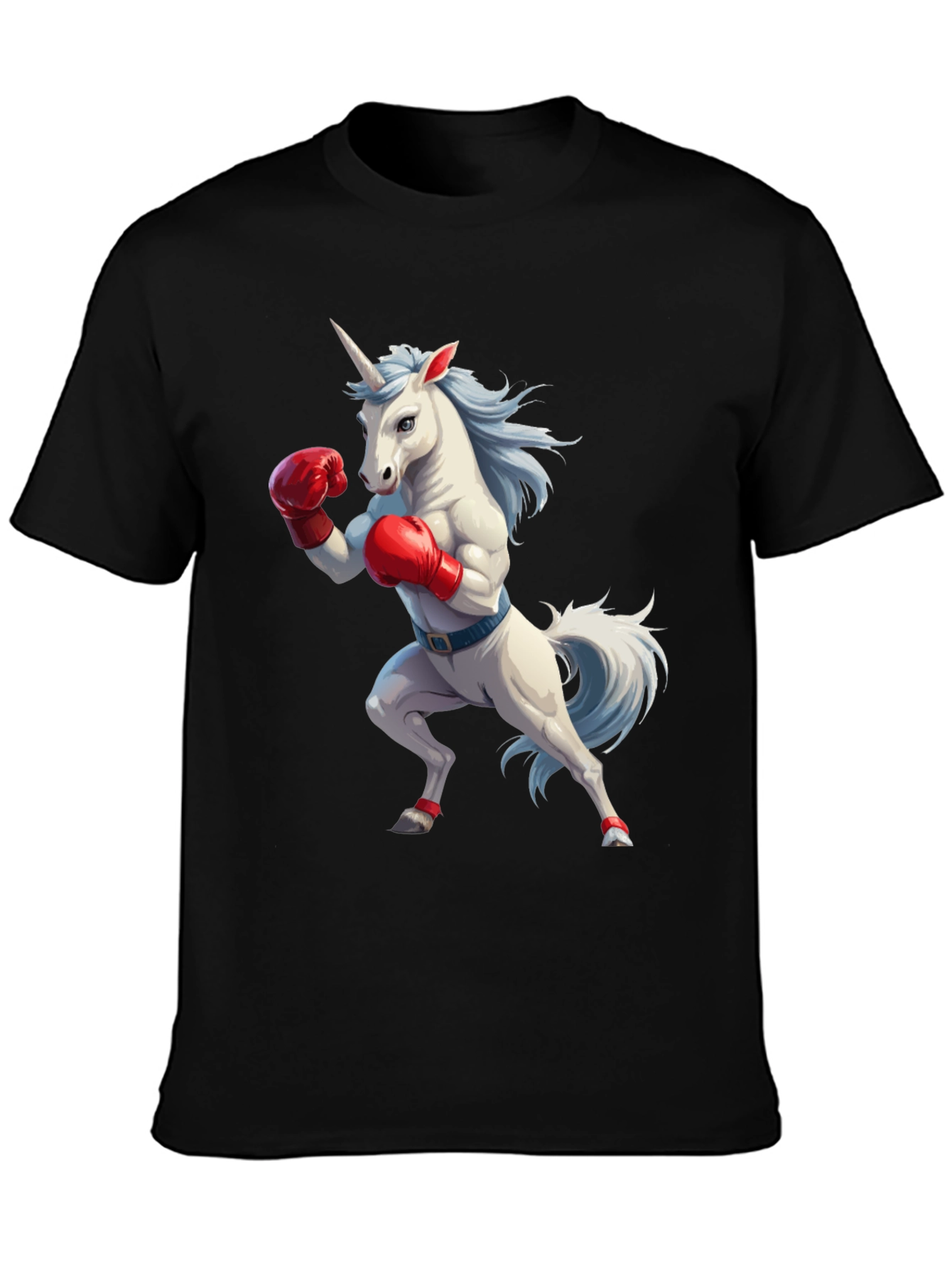 Camiseta Negra con Unicornio Boxeador