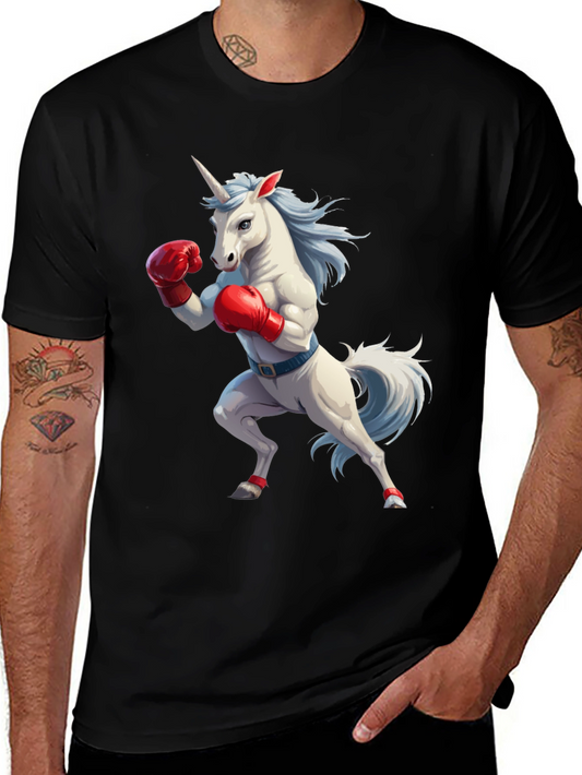 Camiseta Negra con Unicornio Boxeador