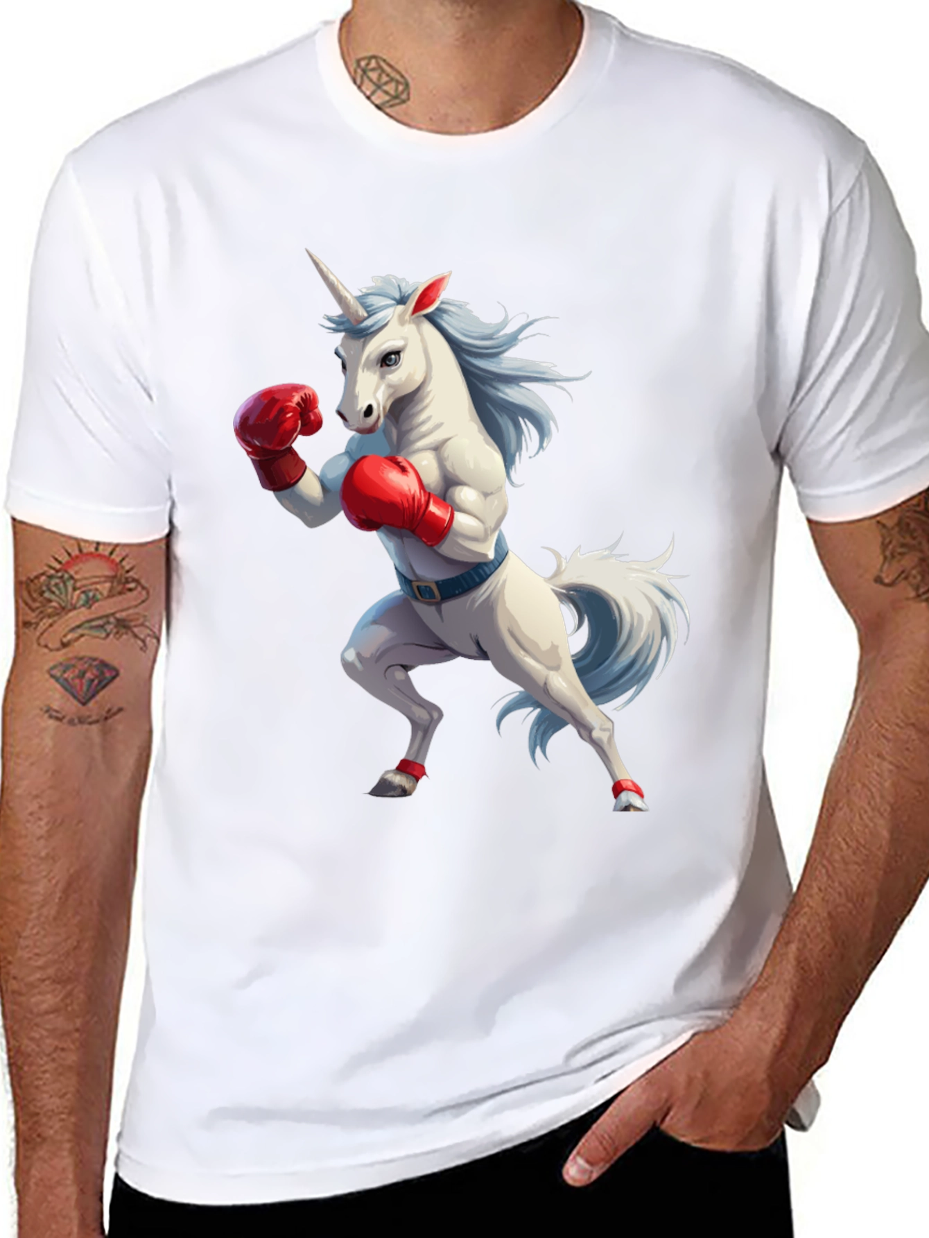 Camiseta Negra con Unicornio Boxeador