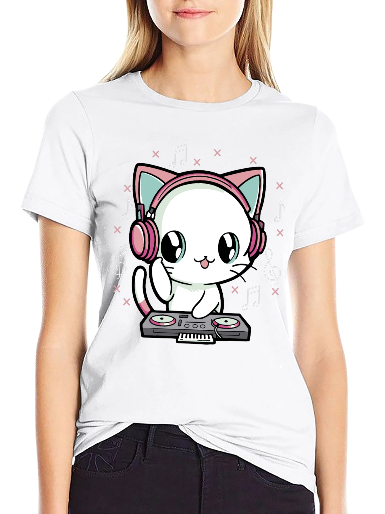 Camiseta Negra DJ Gato Anime