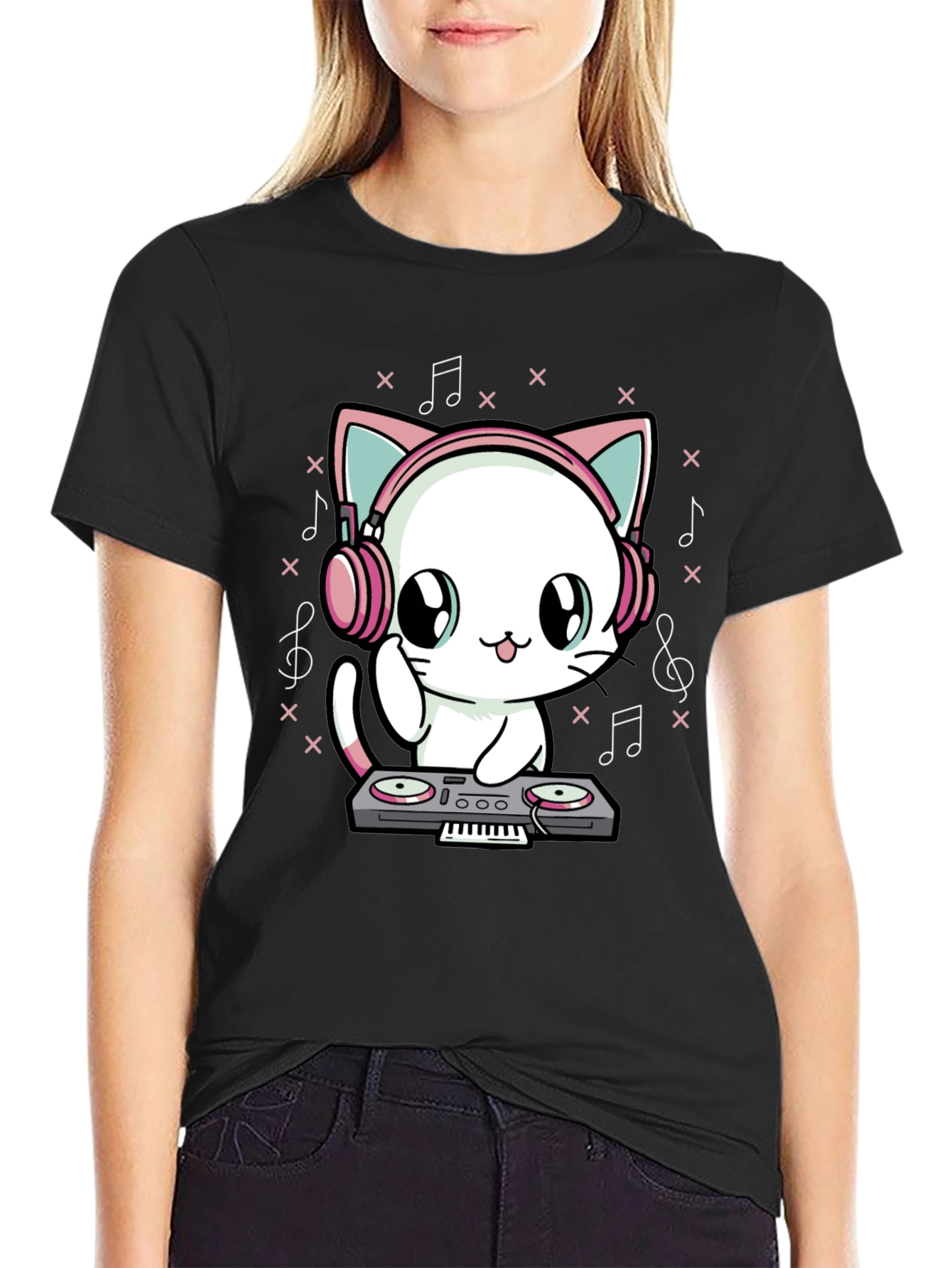 Camiseta Negra DJ Gato Anime