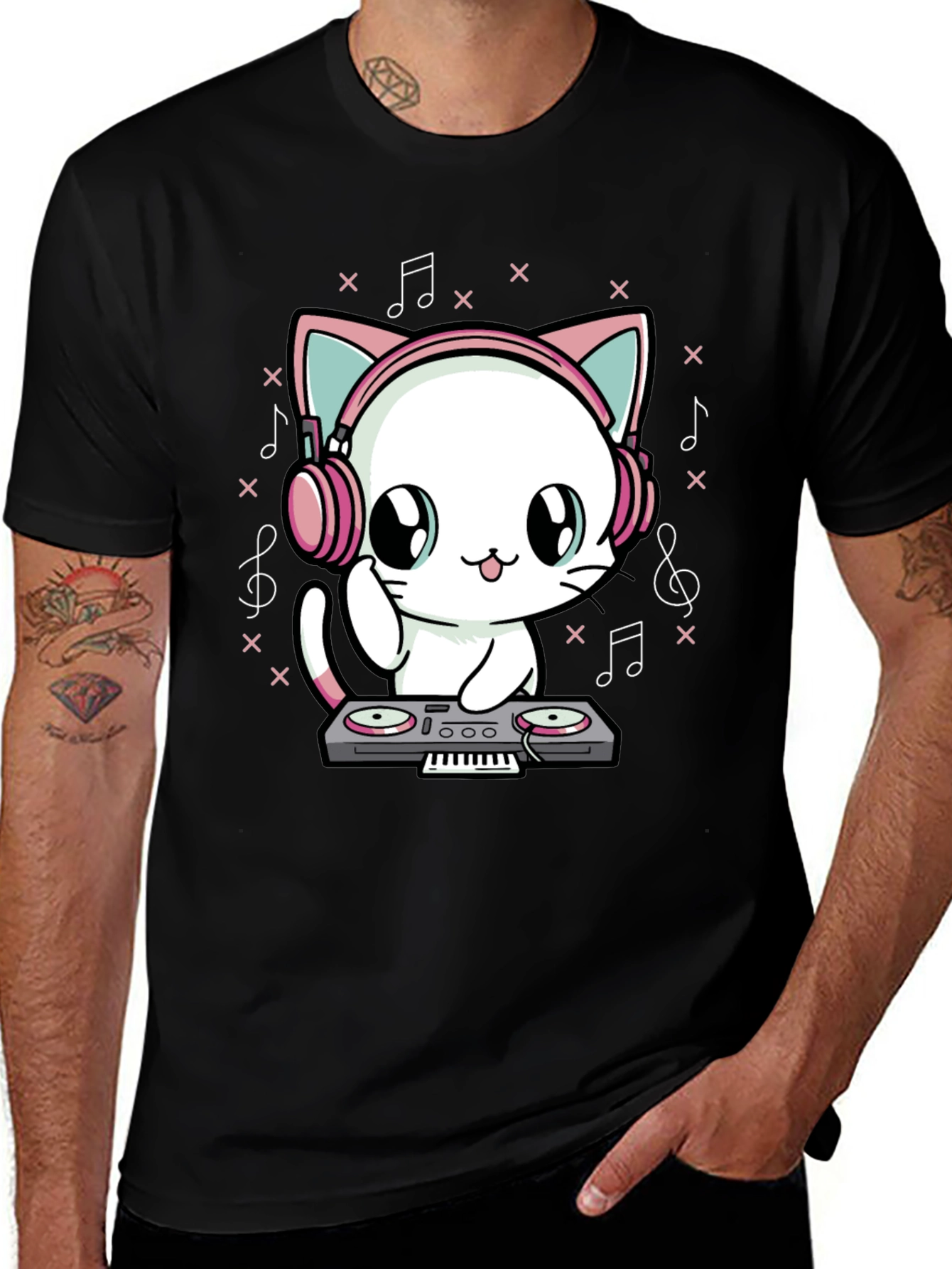 Camiseta Negra DJ Gato Anime