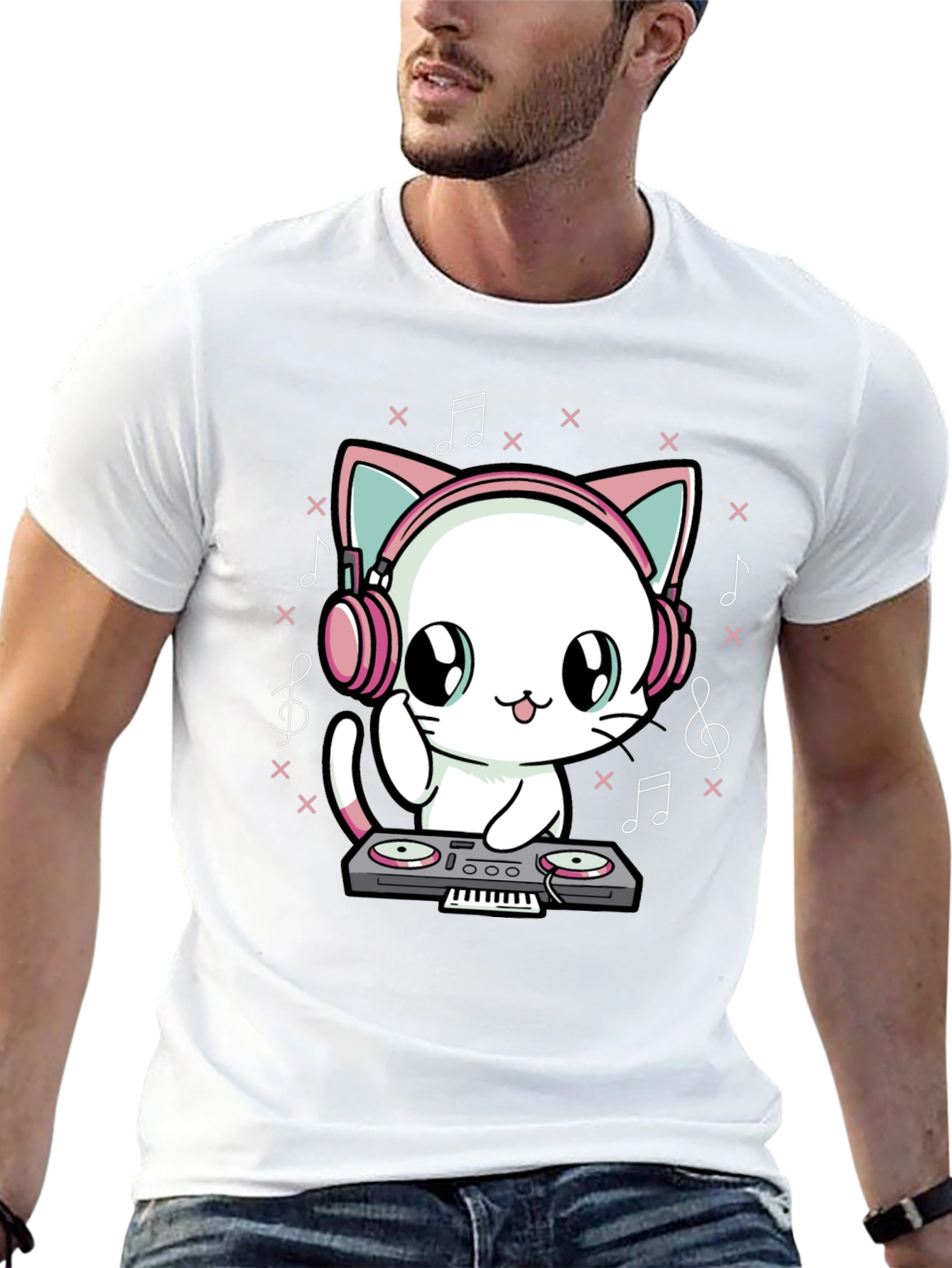Camiseta Negra DJ Gato Anime