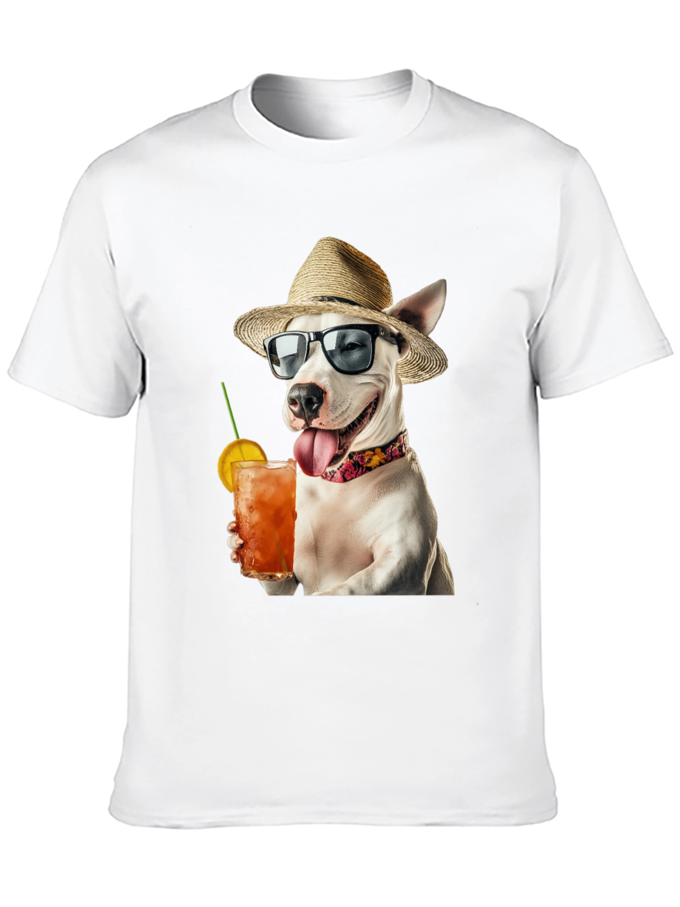 Camiseta Negra con Perro Bebiendo Cóctel