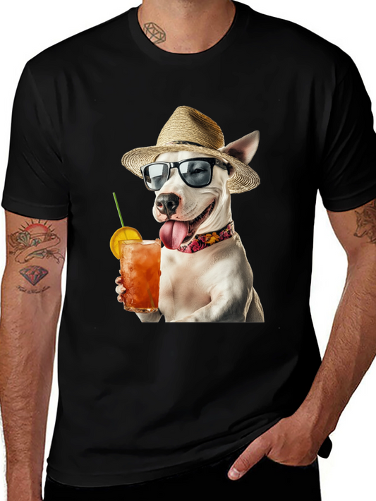 Camiseta Negra con Perro Bebiendo Cóctel
