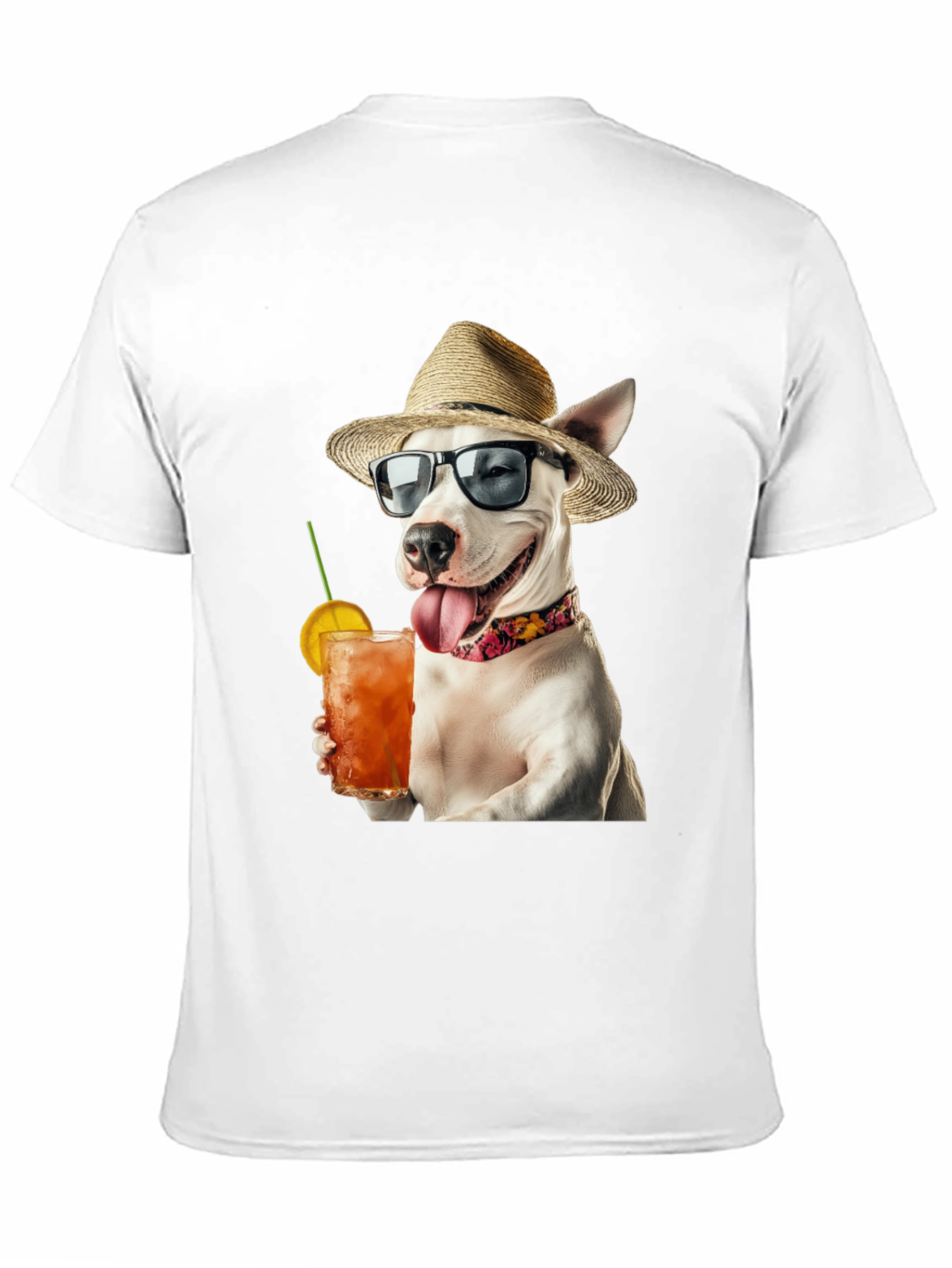 Camiseta Negra con Perro Bebiendo Cóctel