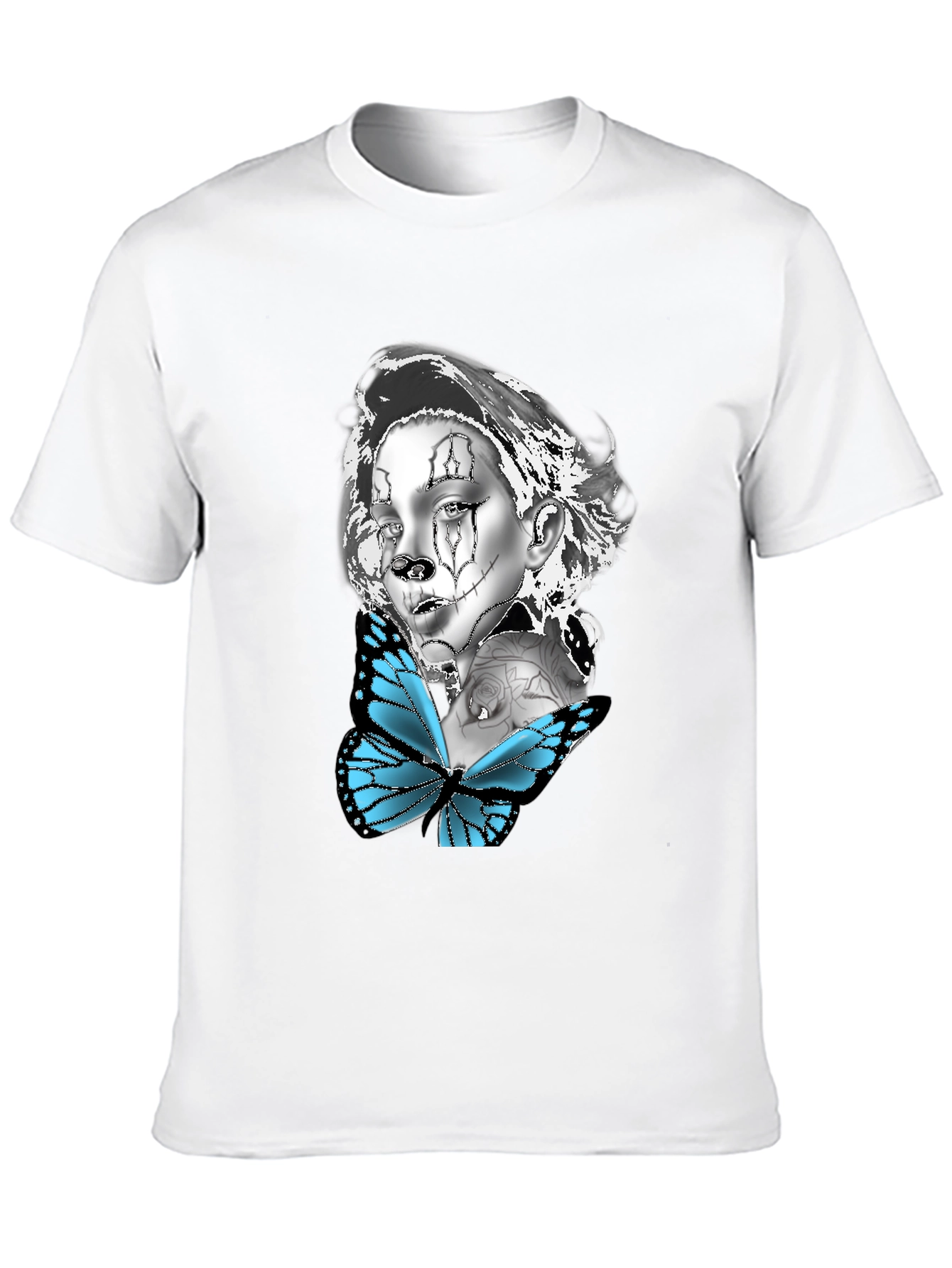 Camiseta Negra con Diseño de Mariposa y Mujer
