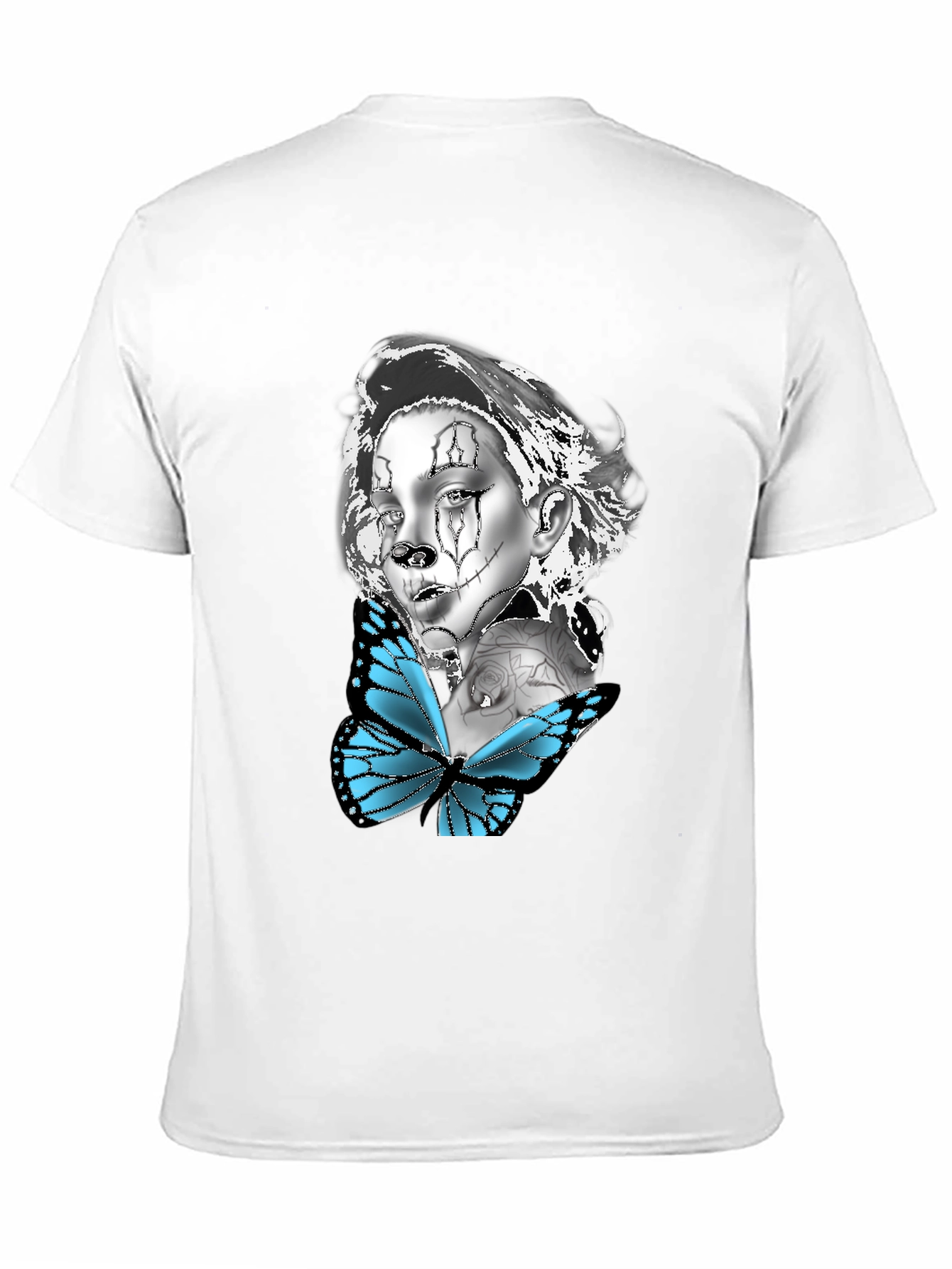 Camiseta Negra con Diseño de Mariposa y Mujer
