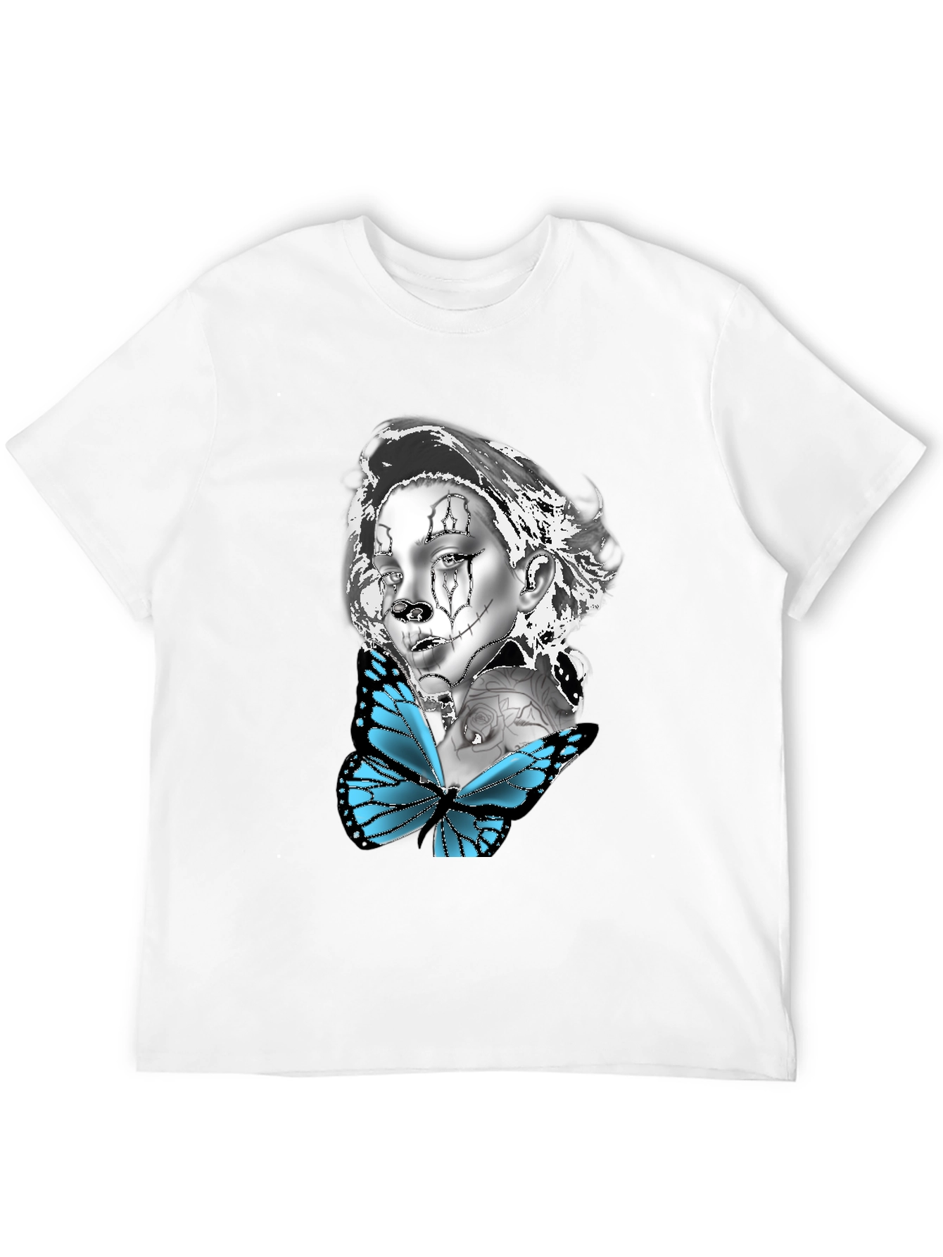 Camiseta Negra con Diseño de Mariposa y Mujer