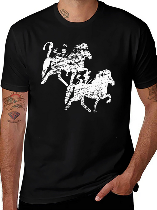 Camiseta Negra con Diseño de Caballos Vintage