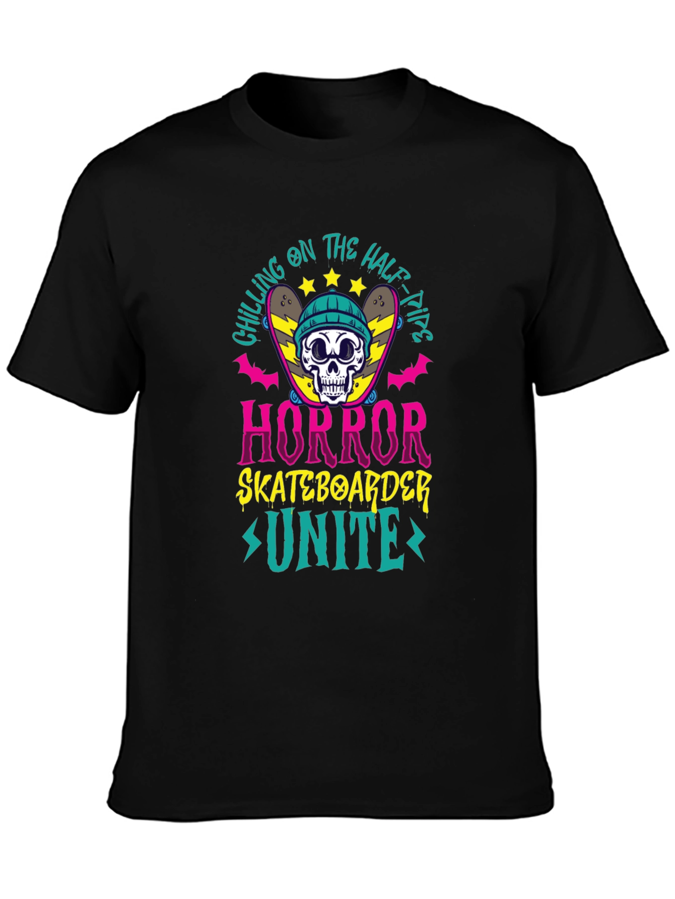 Camiseta Negra Horror Skateboarder Unite