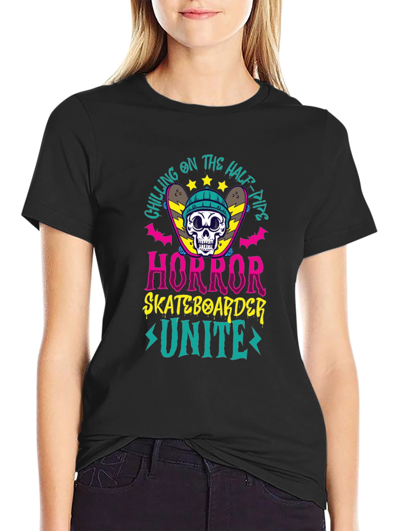Camiseta Negra Horror Skateboarder Unite